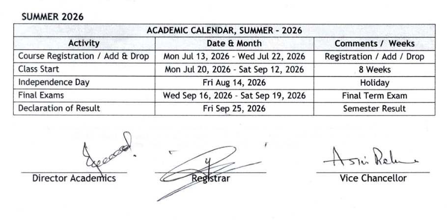 INDUS Summer Academic Calendar 2026 Announced