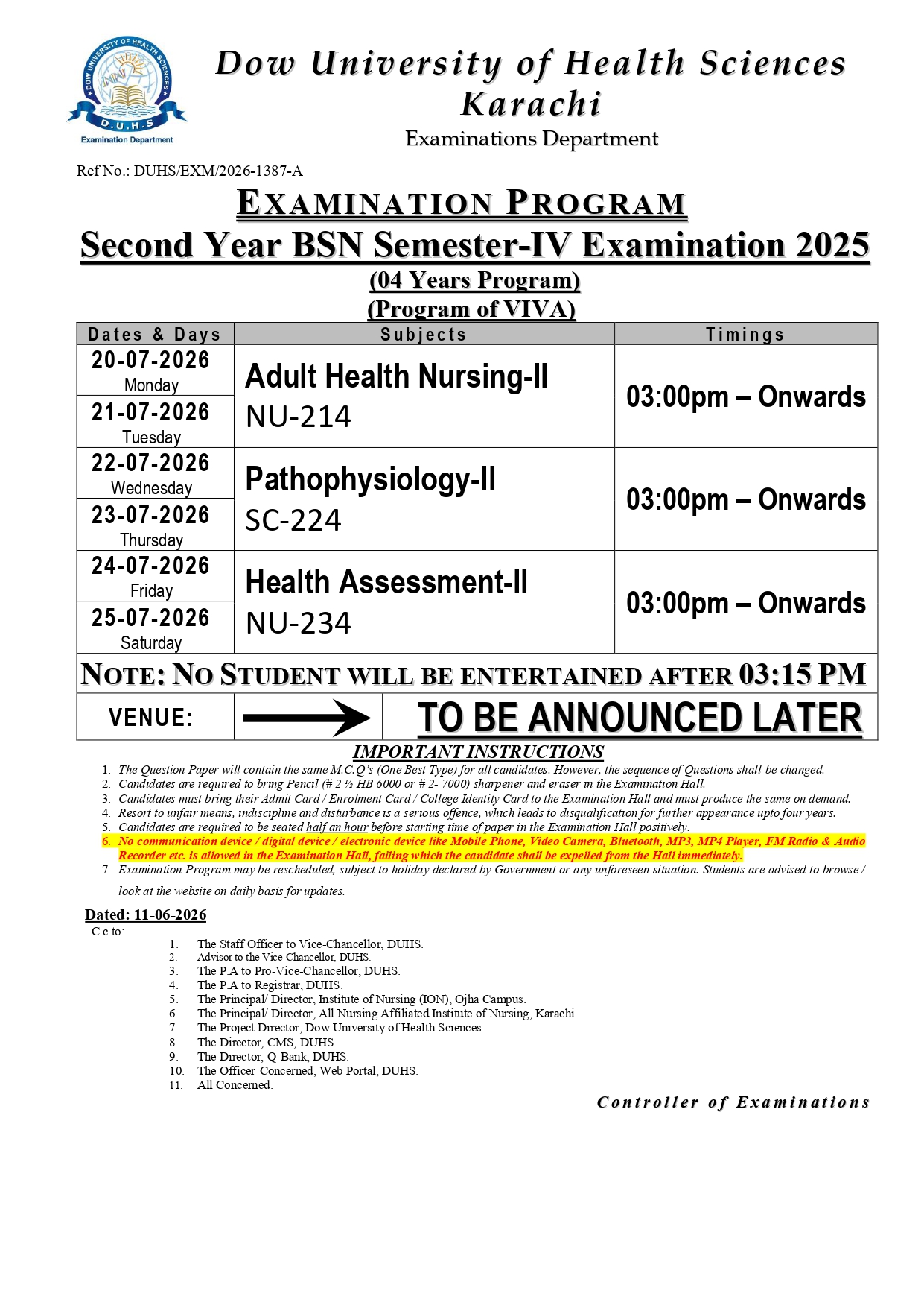 DUHS BSN Programs Date Sheet 2026 Out Now DUHS BSN Programs Date Sheet 2026 Out Now