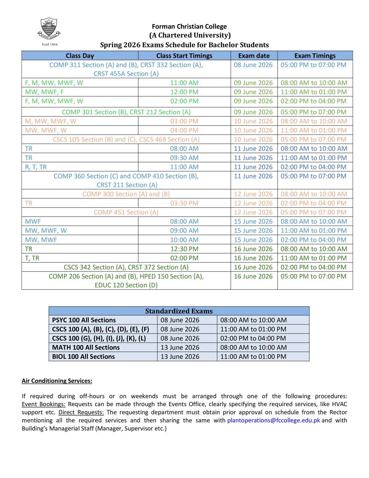 FCCU Bachelor Spring Exams Schedule 2026 Confirmed FCCU Bachelor Spring Exams Schedule 2026 Confirmed