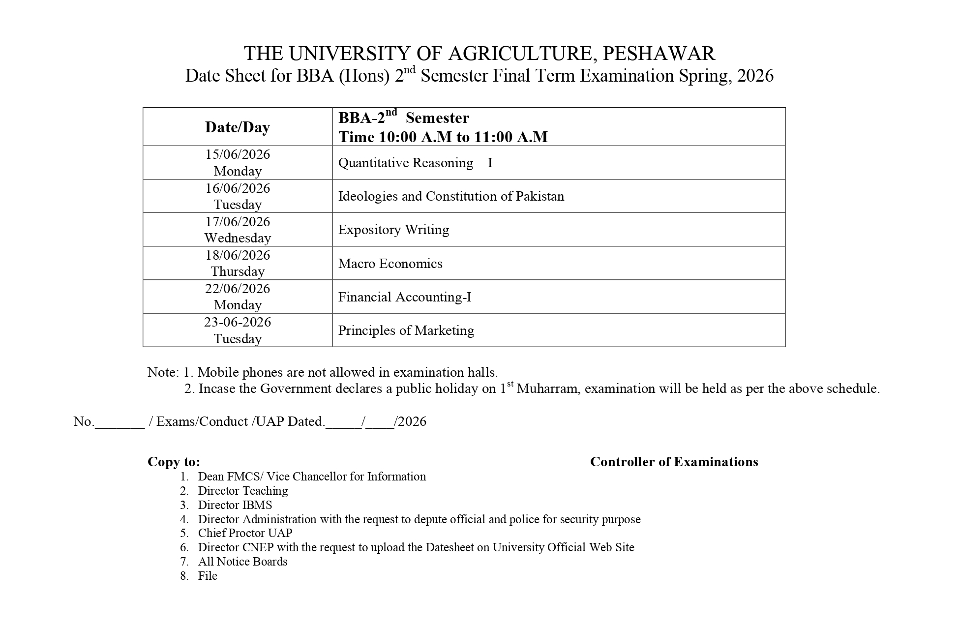 UAP BBA 2nd Semester Final Term Spring Exams Date Sheet 2026 Issued UAP BBA 2nd Semester Final Term Spring Exams Date Sheet 2026 Issued