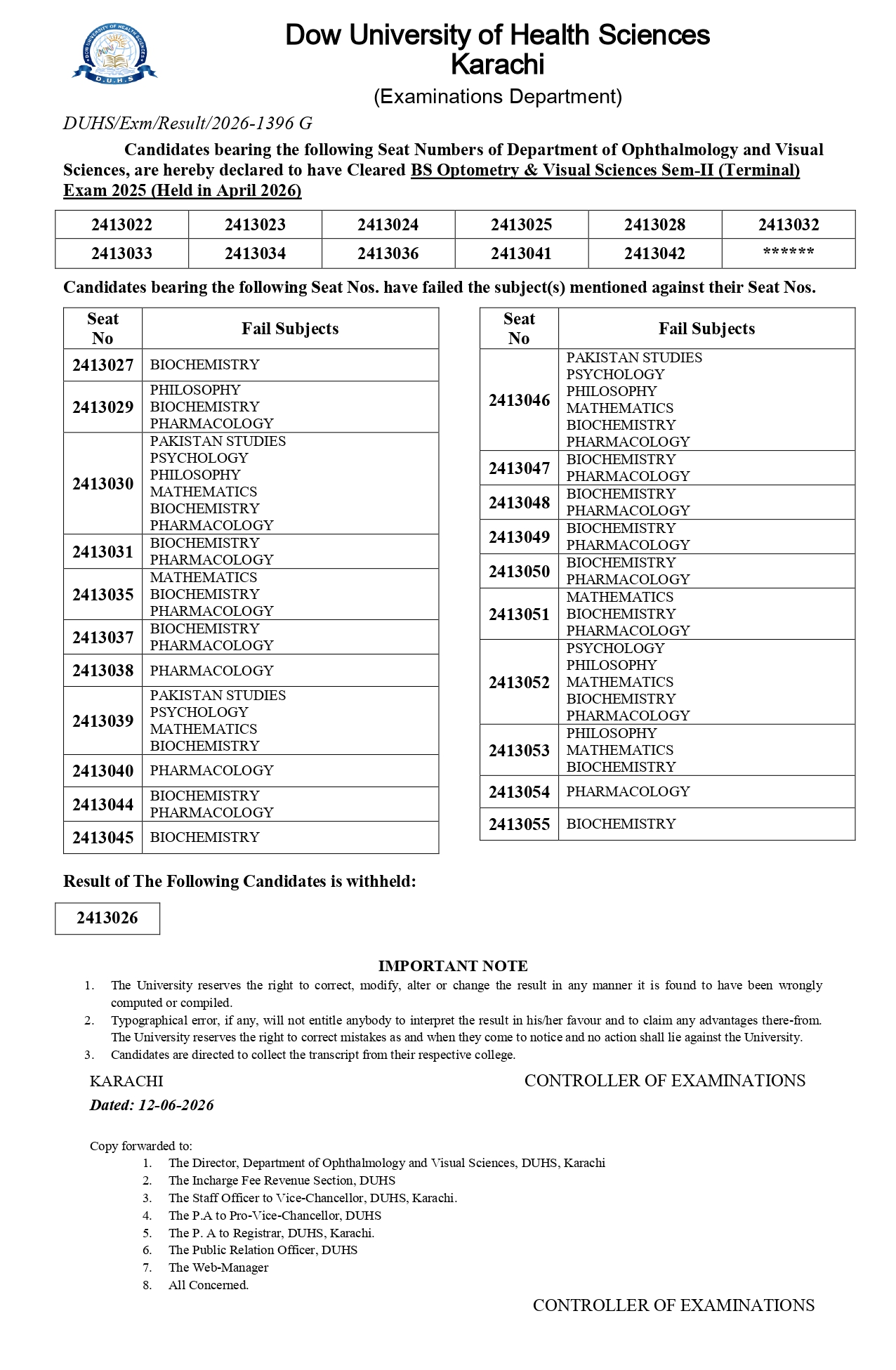 DUHS BSOVS Sem II Terminal Result 2026 Published DUHS BSOVS Sem II Terminal Result 2026 Published
