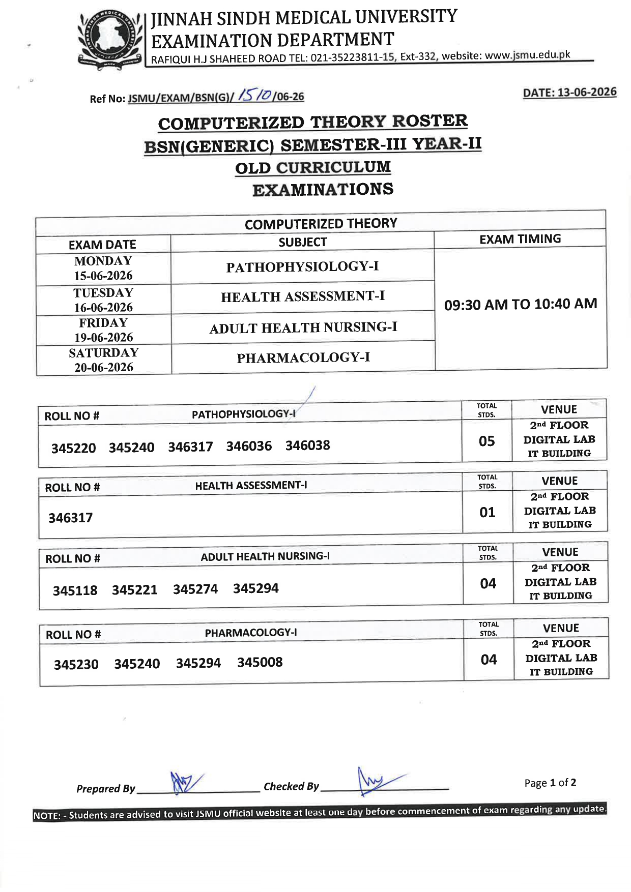 JSMU Date Sheet 2026 Announced for BSN Generic Exams JSMU Date Sheet 2026 Announced for BSN Generic Exams