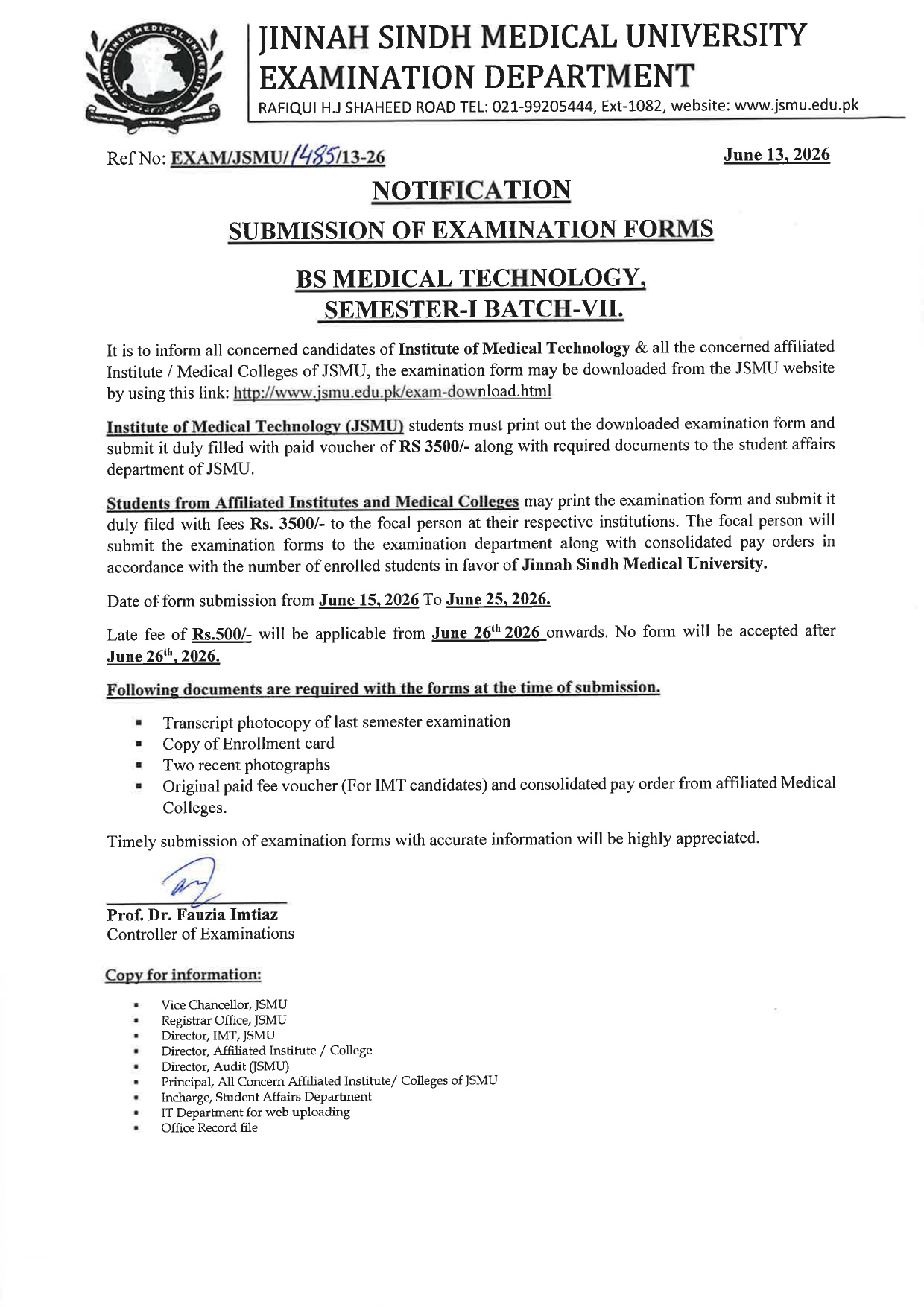 JSMU Exam Form Submission Notice 2026 for BSMT Semester I Released JSMU Exam Form Submission Notice 2026 for BSMT Semester I Released