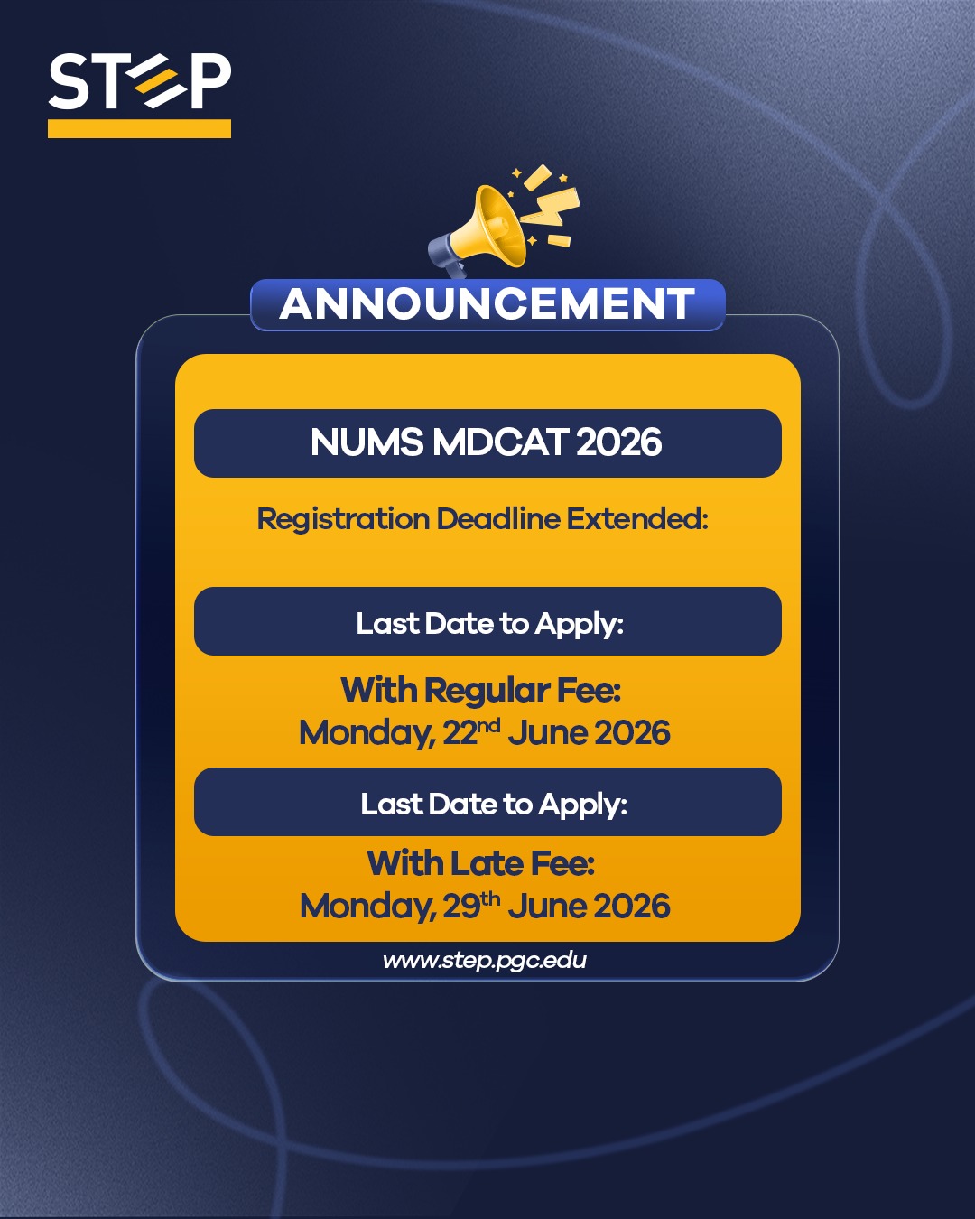 NUMS MDCAT 2026 Registration Late Fee Deadline NUMS MDCAT 2026 Registration Late Fee Deadline