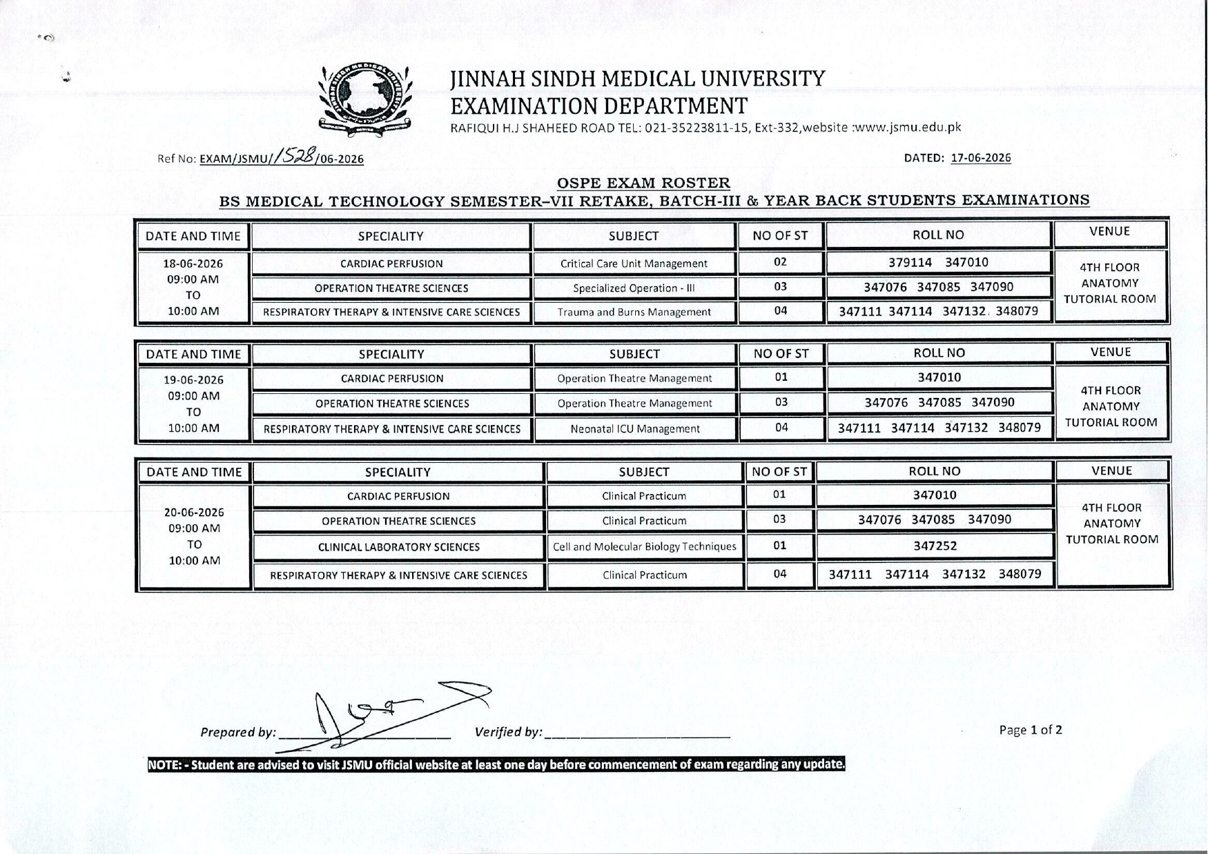 JSMU Date Sheet 2026 Released for BSMT Semester VII Retake Exams JSMU Date Sheet 2026 Released for BSMT Semester VII Retake Exams