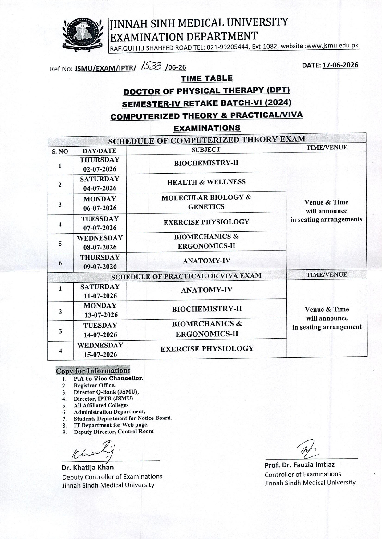 JSMU Date Sheet for DPT Exams 2026 is Here JSMU Date Sheet for DPT Exams 2026 is Here