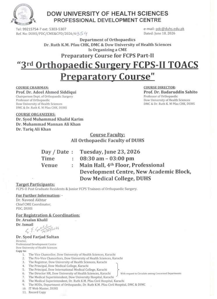 DUHS Course Schedule 2026 for Orthopaedic Surgery TOACS Released DUHS Course Schedule 2026 for Orthopaedic Surgery TOACS Released