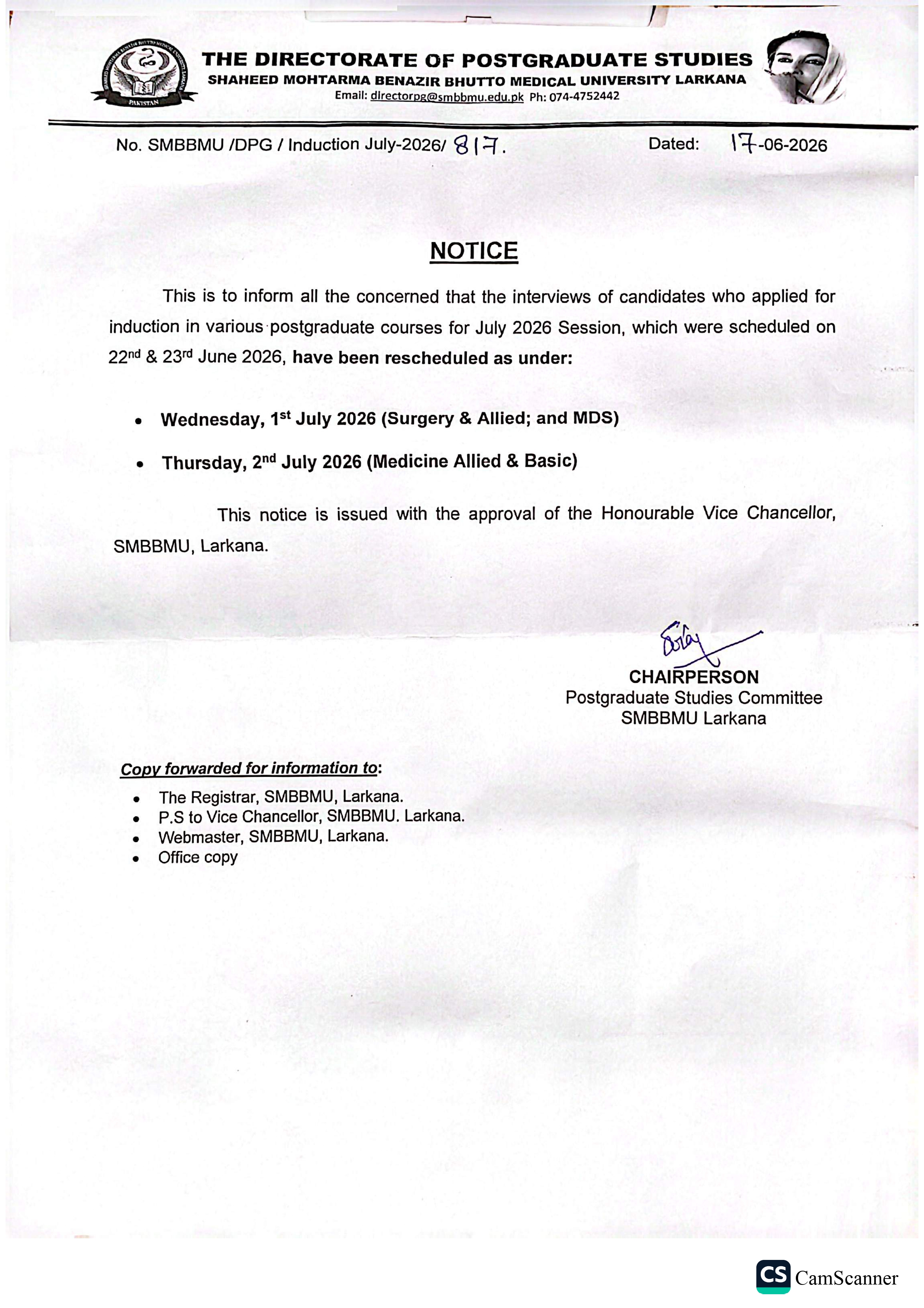 SMBBMU Exam Rescheduling Notice 2026 for PG Admissions Out SMBBMU Exam Rescheduling Notice 2026 for PG Admissions Out