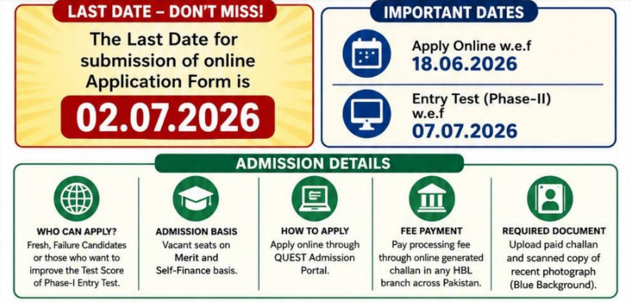 QUEST Admission Schedule 2026 for Phase-II Entry Test is Here QUEST Admission Schedule 2026 for Phase-II Entry Test is Here