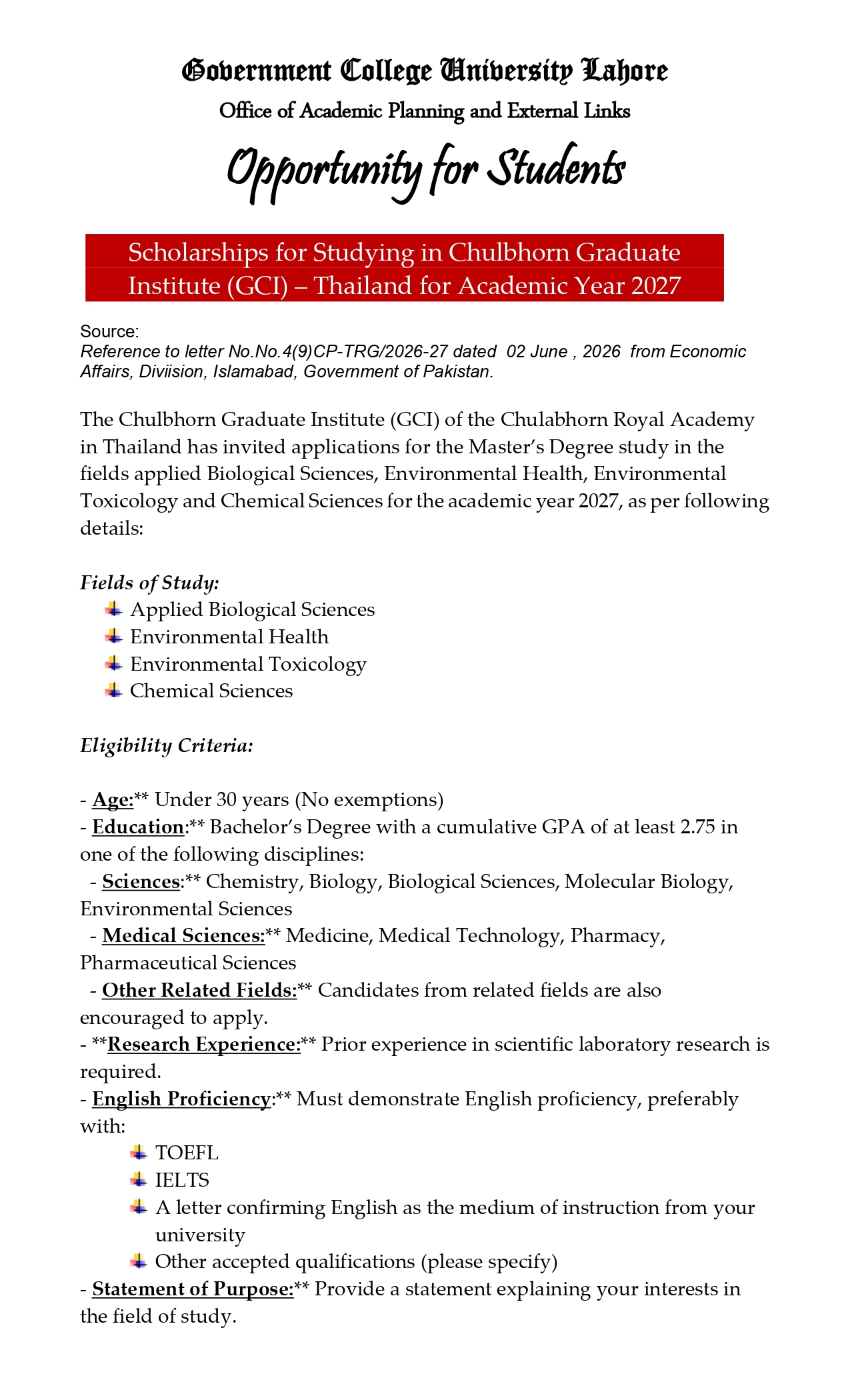GCU Scholarships 2026 Announced for Thailand Study Program GCU Scholarships 2026 Announced for Thailand Study Program