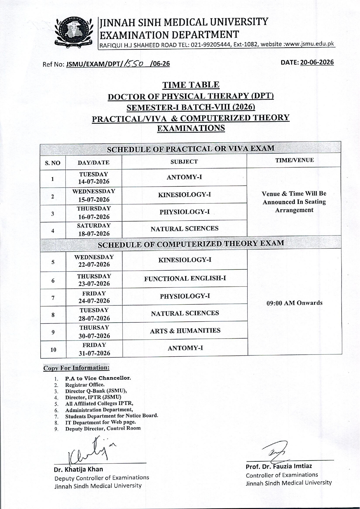 JSMU Date Sheet 2026 Released for Upcoming DPT Examinations JSMU Date Sheet 2026 Released for Upcoming DPT Examinations