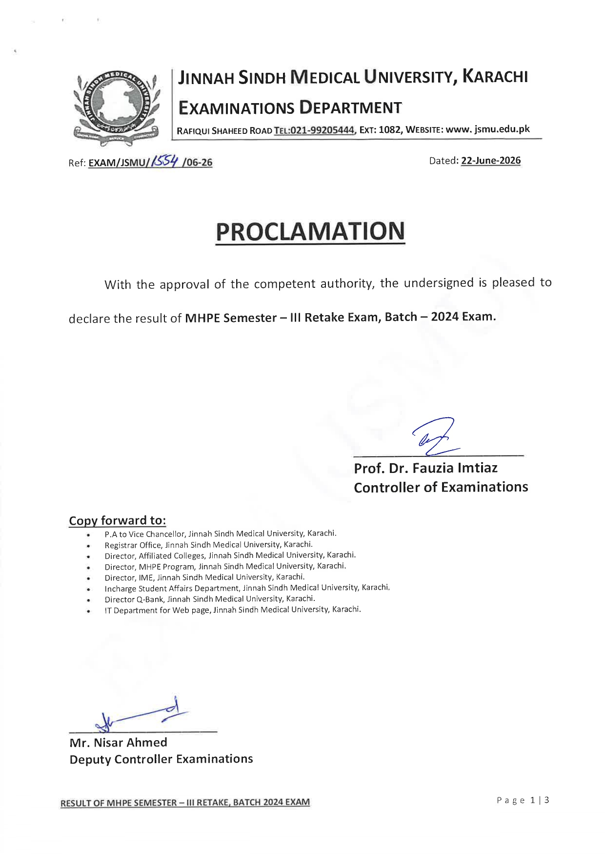 JSMU Releases MHPE Sem III Retake Batch 2024 Result 2026 JSMU Releases MHPE Sem III Retake Batch 2024 Result 2026