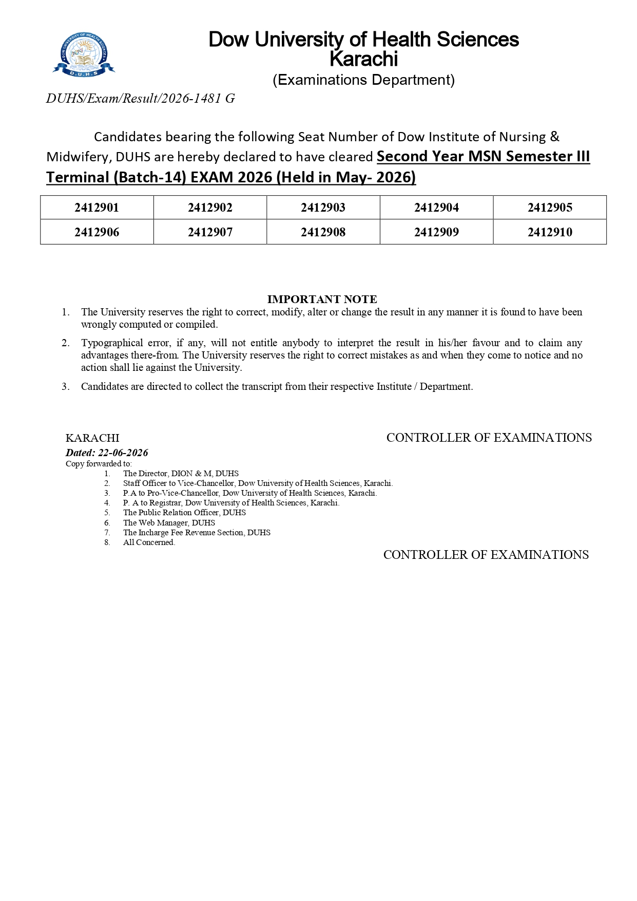 DUHS Result 2026 Announced for MSN Sem III Terminal Exams DUHS Result 2026 Announced for MSN Sem III Terminal Exams
