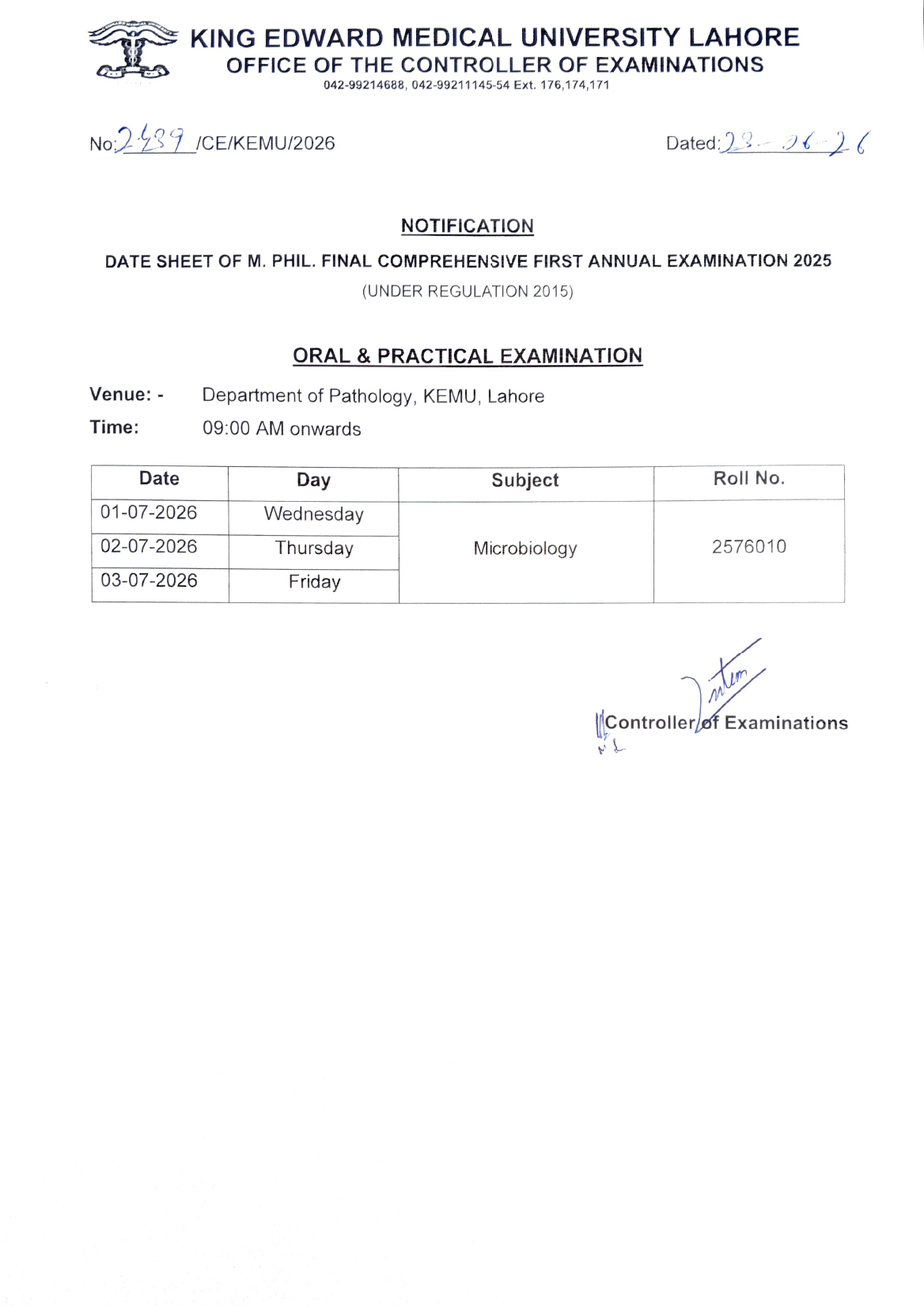 KEMU Date Sheet 2026 Released for MPhil Final Comprehensive Exams KEMU Date Sheet 2026 Released for MPhil Final Comprehensive Exams