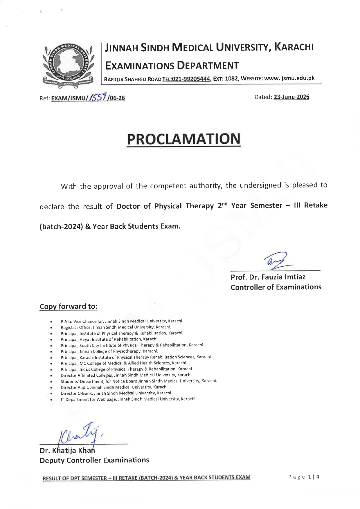 JSMU DPT Program Exams Result 2026 Announced JSMU DPT Program Exams Result 2026 Announced