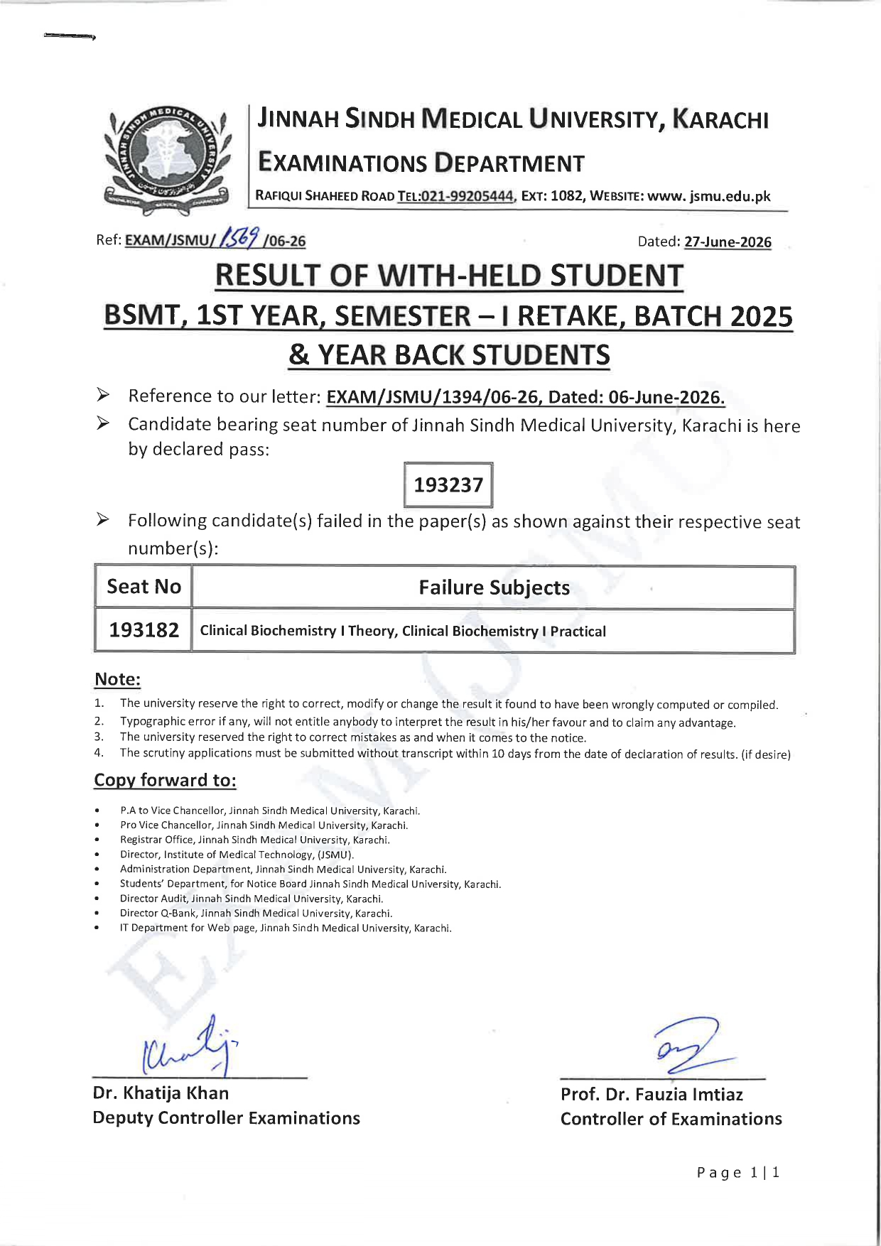 JSMU BSMT Result 2026 Released for Withheld Semester I Retake and YB Students JSMU BSMT Result 2026 Released for Withheld Semester I Retake and YB Students
