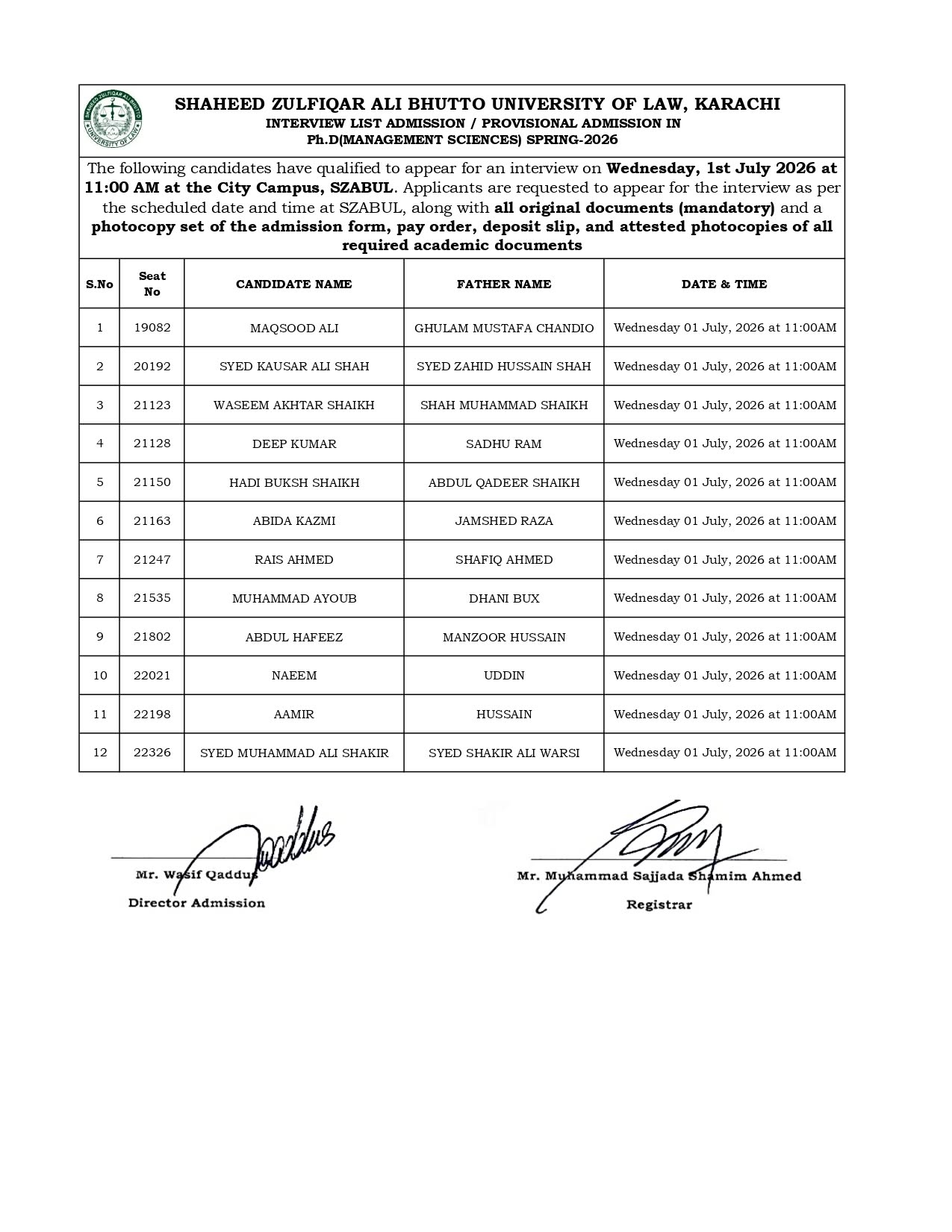 SZABUL Interview List 2026 Released for PhD Management Sciences Spring Admission SZABUL Interview List 2026 Released for PhD Management Sciences Spring Admission