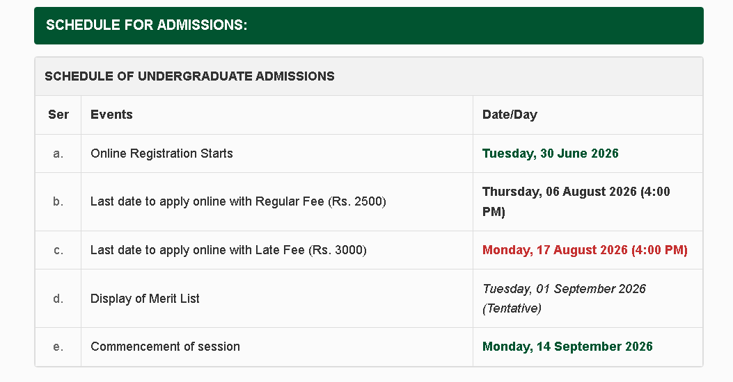 NUMS Undergraduate Admissions Schedule 2026 Announced NUMS Undergraduate Admissions Schedule 2026 Announced