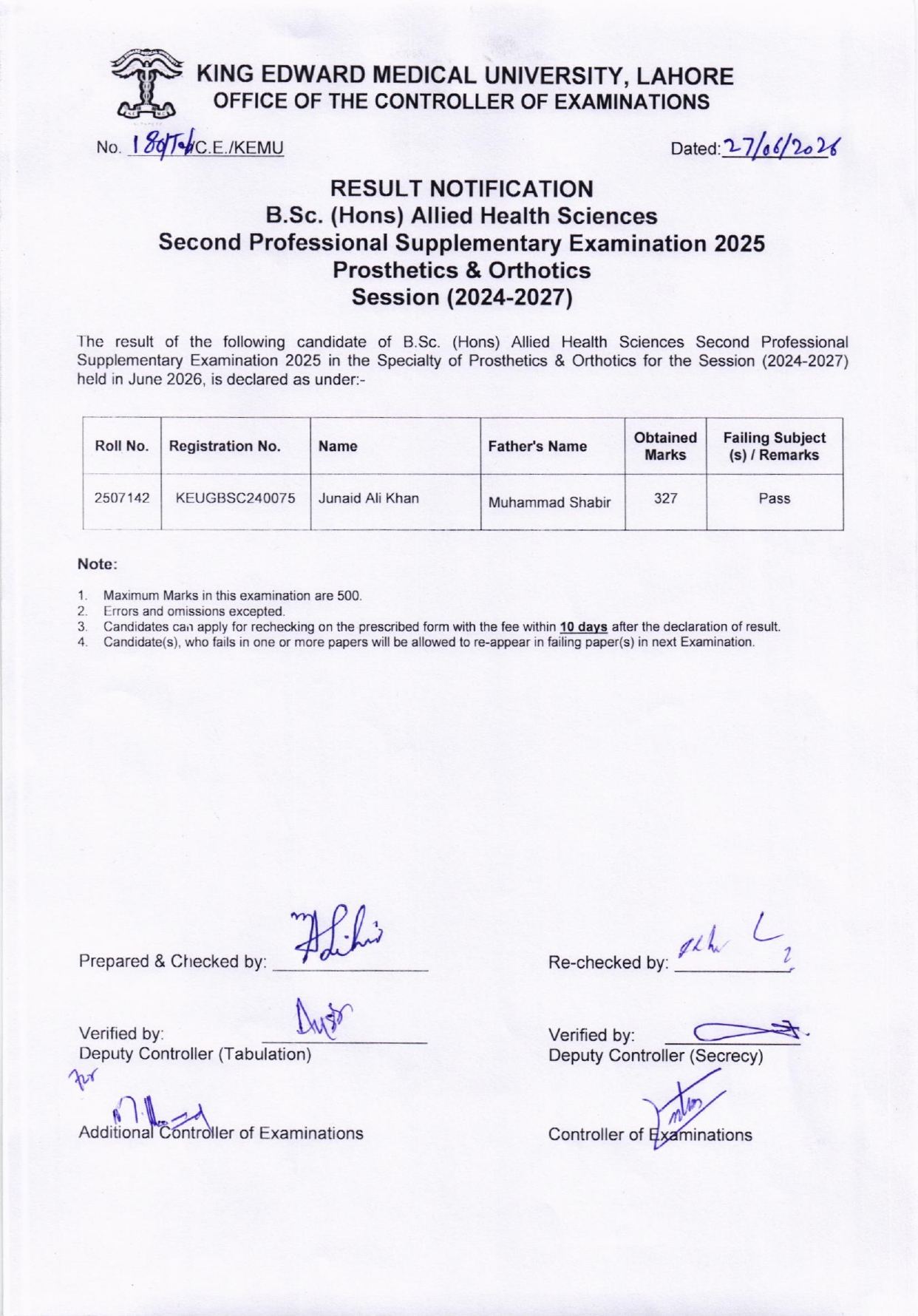 KEMU Result 2026 Announced for BSc Hons AHS Supplementary Exams KEMU Result 2026 Announced for BSc Hons AHS Supplementary Exams
