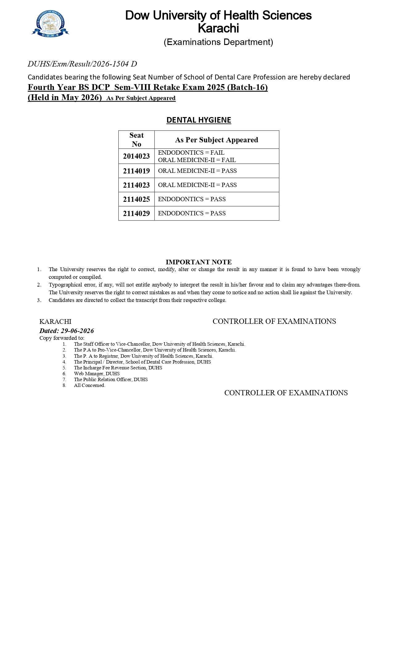 DUHS Result 2026 Announced for BS Programs Examinations DUHS Result 2026 Announced for BS Programs Examinations