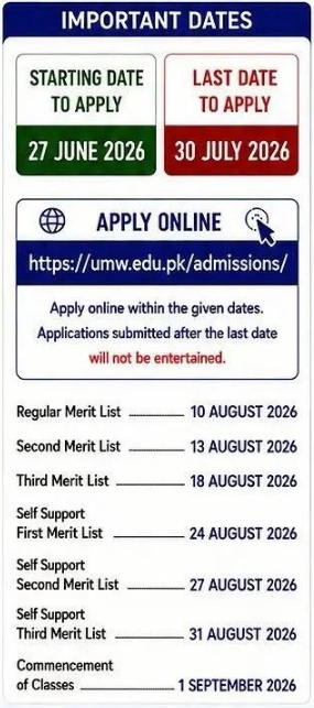 UMW Releases Fall Admission Schedule 2026 and Merit List Dates UMW Releases Fall Admission Schedule 2026 and Merit List Dates