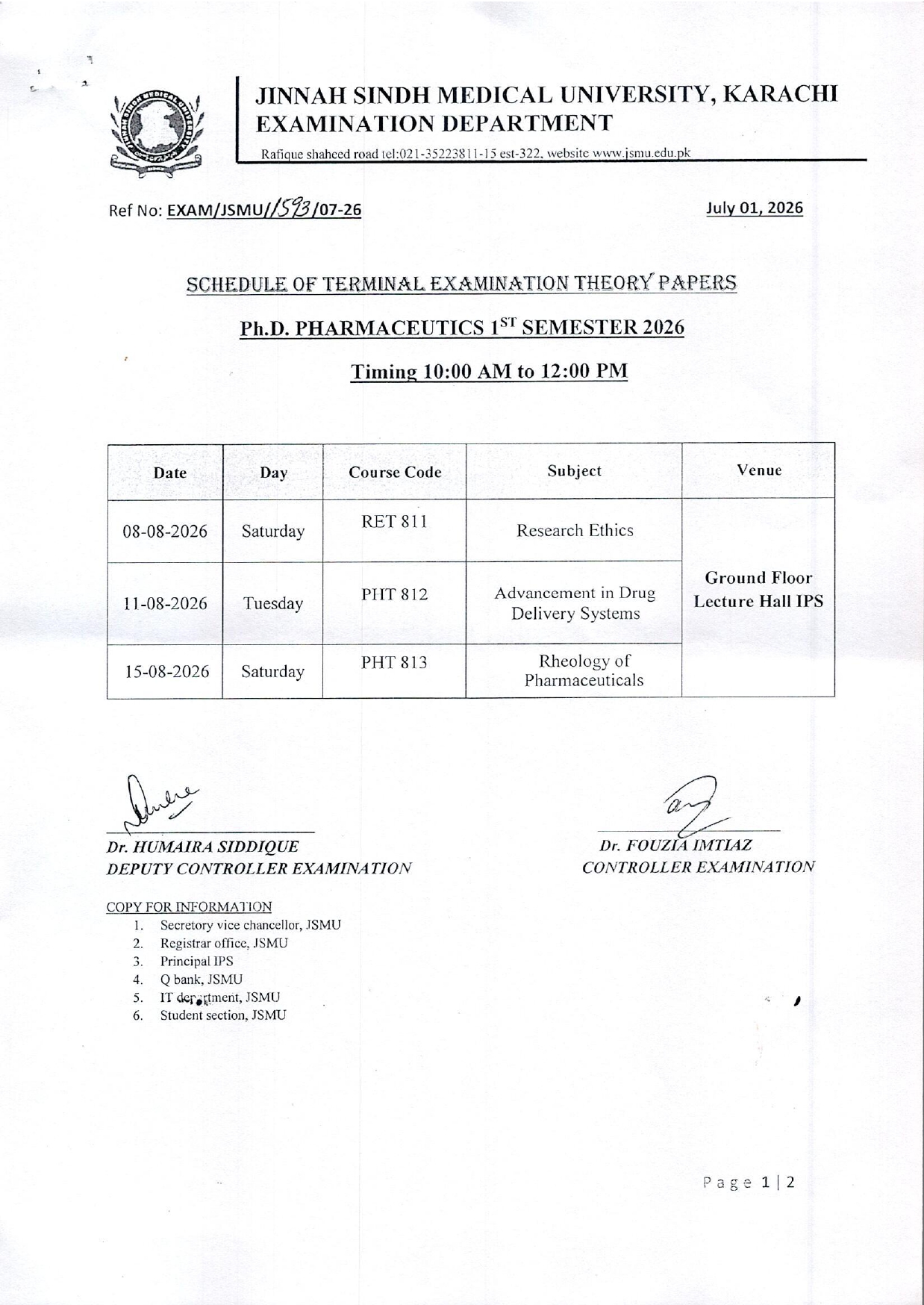 JSMU Date Sheet 2026 Released for PhD Program Examinations JSMU Date Sheet 2026 Released for PhD Program Examinations