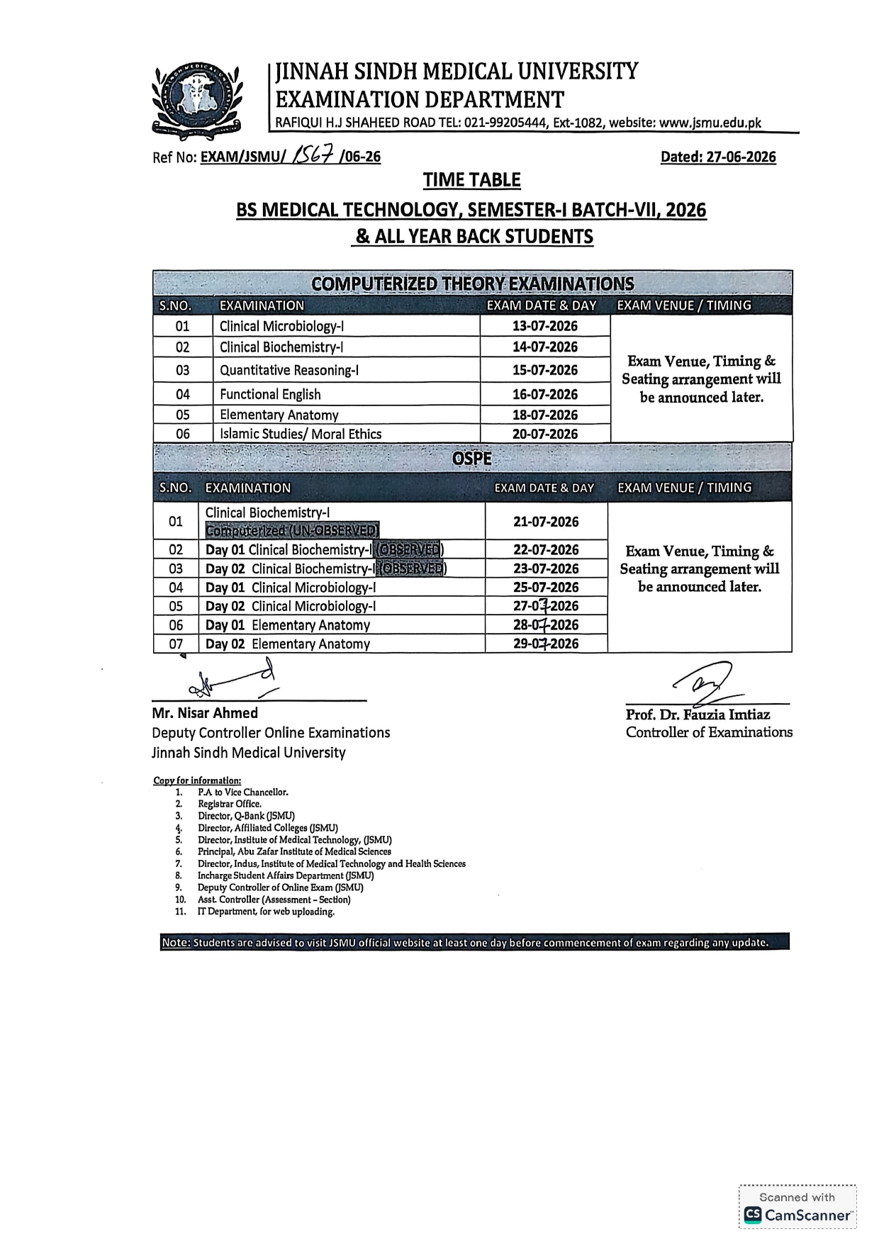 JSMU BSMT Sem I Batch VII Exams Time Table 2026 Out JSMU BSMT Sem I Batch VII Exams Time Table 2026 Out