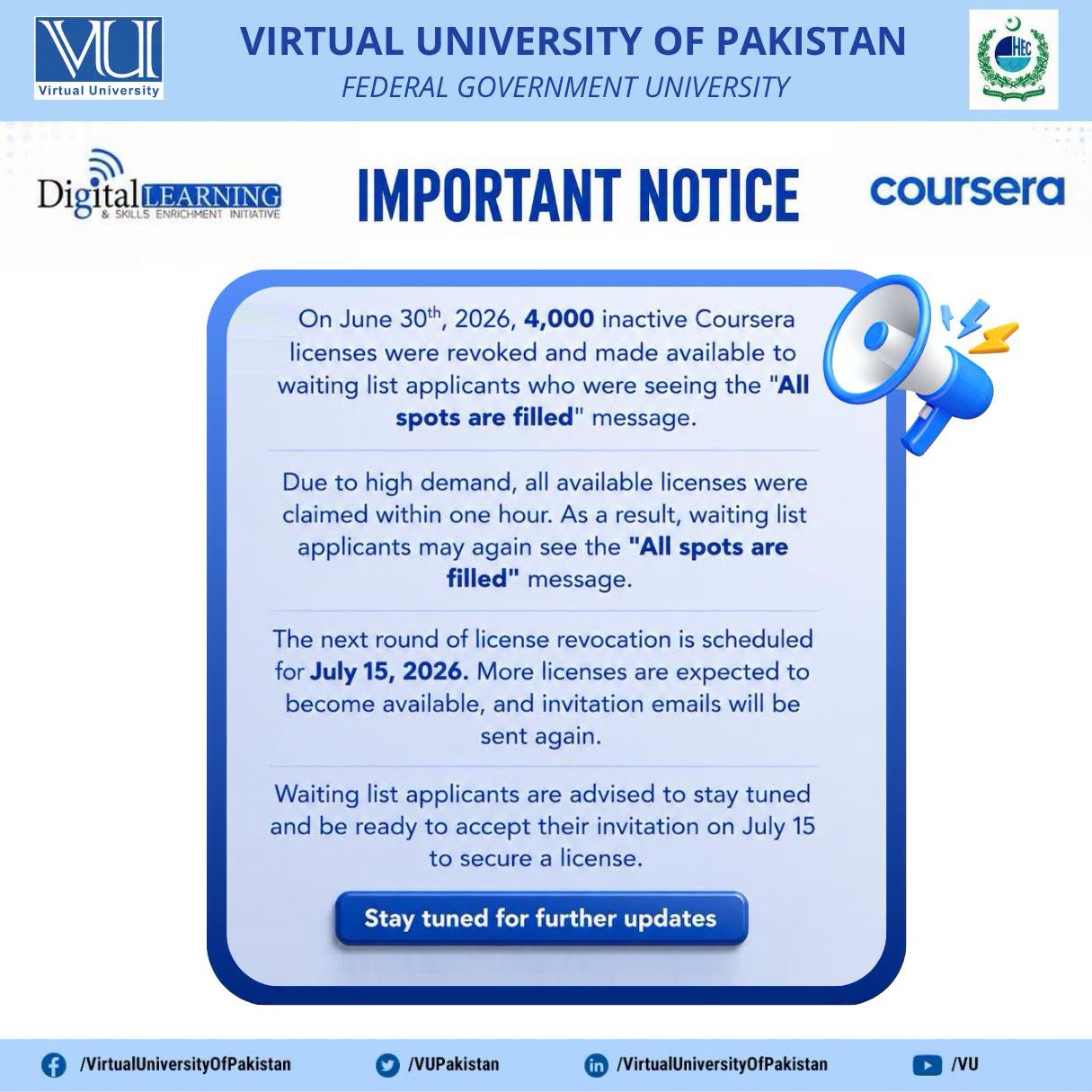VU Coursera Licences Revoking Notice 2026 Issued for Students VU Coursera Licences Revoking Notice 2026 Issued for Students