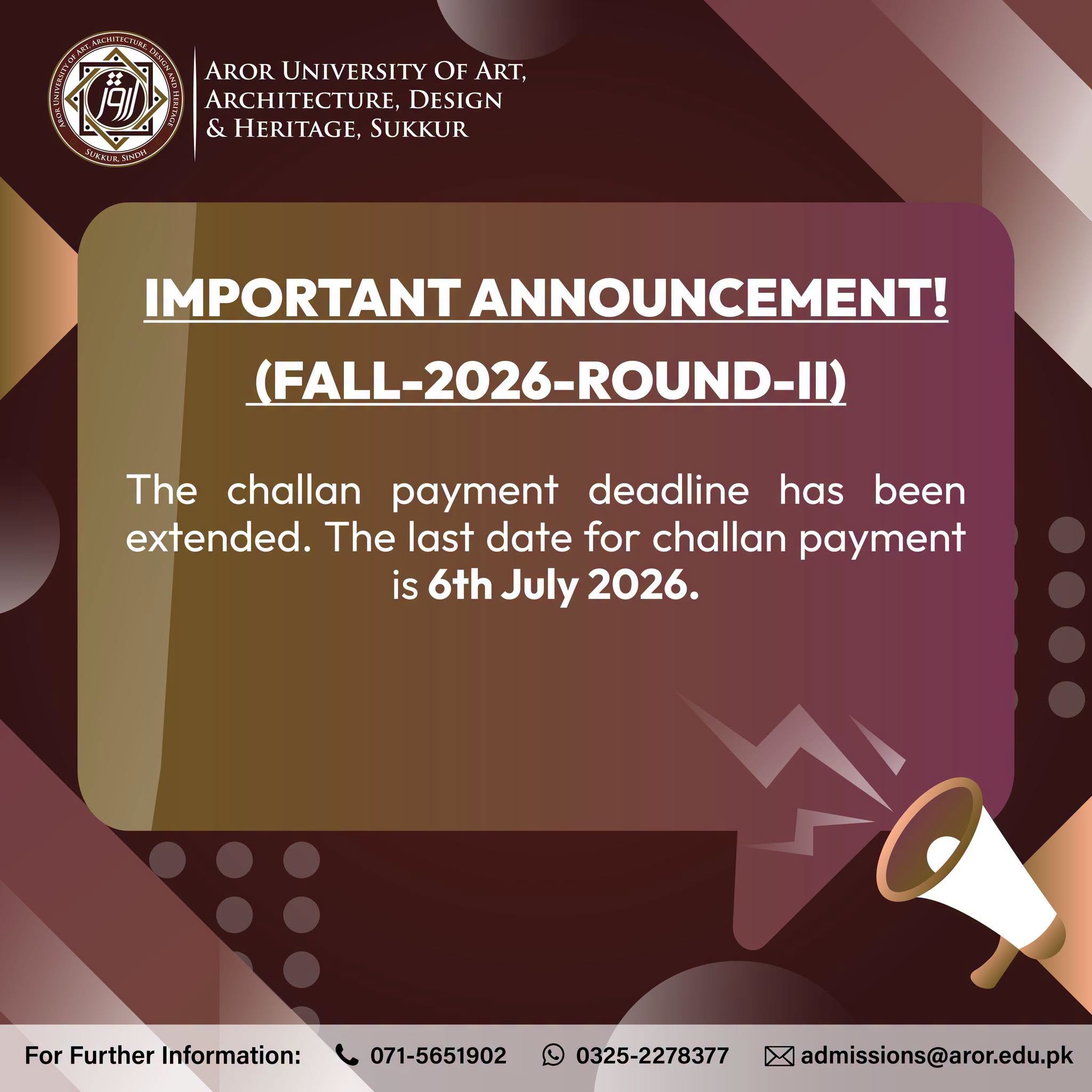 AUAADH Releases Challan Payment Deadline Notice 2026 for Fall Admissions AUAADH Releases Challan Payment Deadline Notice 2026 for Fall Admissions