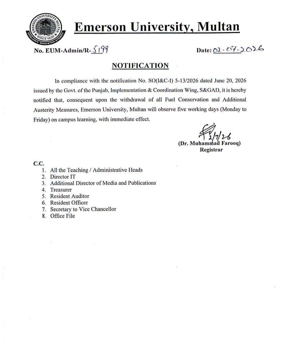 EUM Issues Physical Classes Commencement Notice 2026