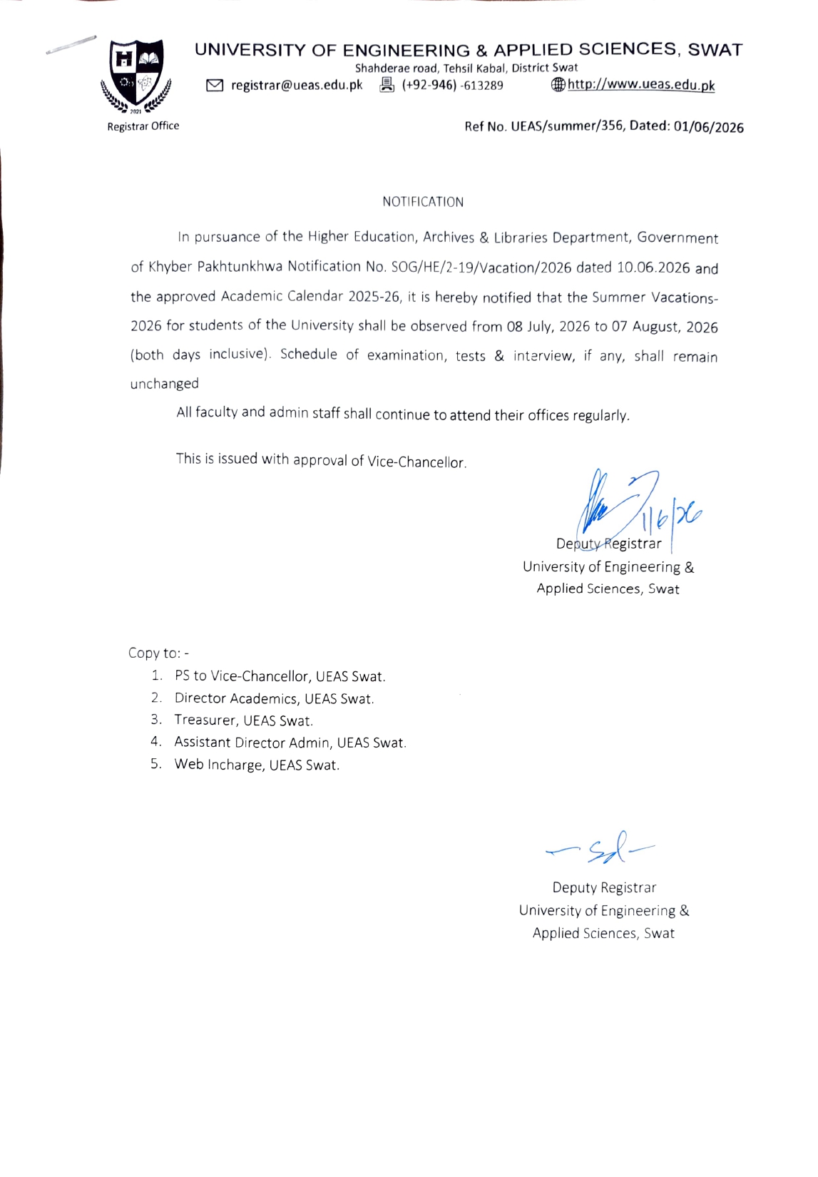 UEAS Summer Vaccations Notice 2026 Announced for All Students UEAS Summer Vaccations Notice 2026 Announced for All Students
