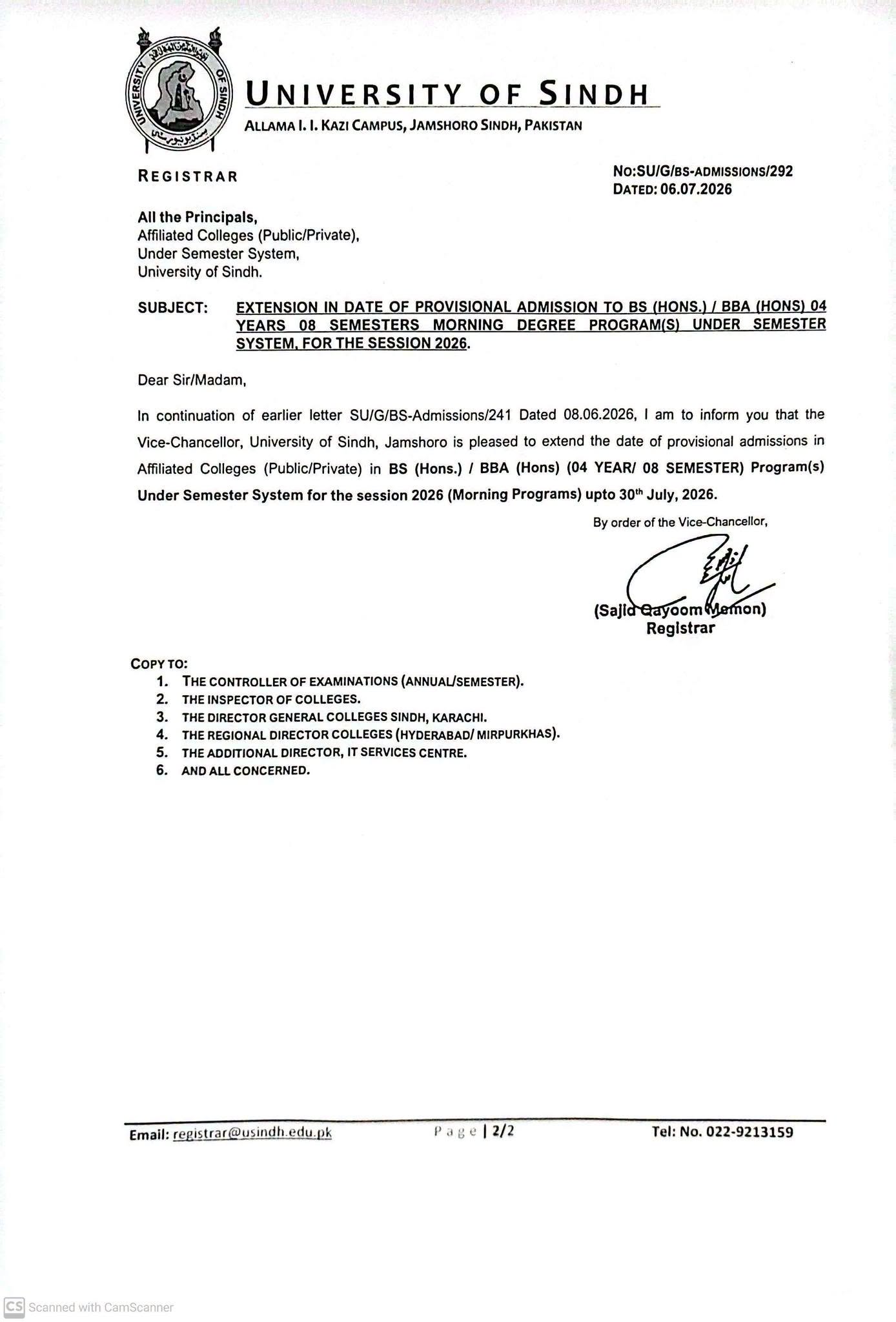 USindh Admission Deadline Extension Notice 2026 Announced for BS & BBA Programs USindh Admission Deadline Extension Notice 2026 Announced for BS & BBA Programs