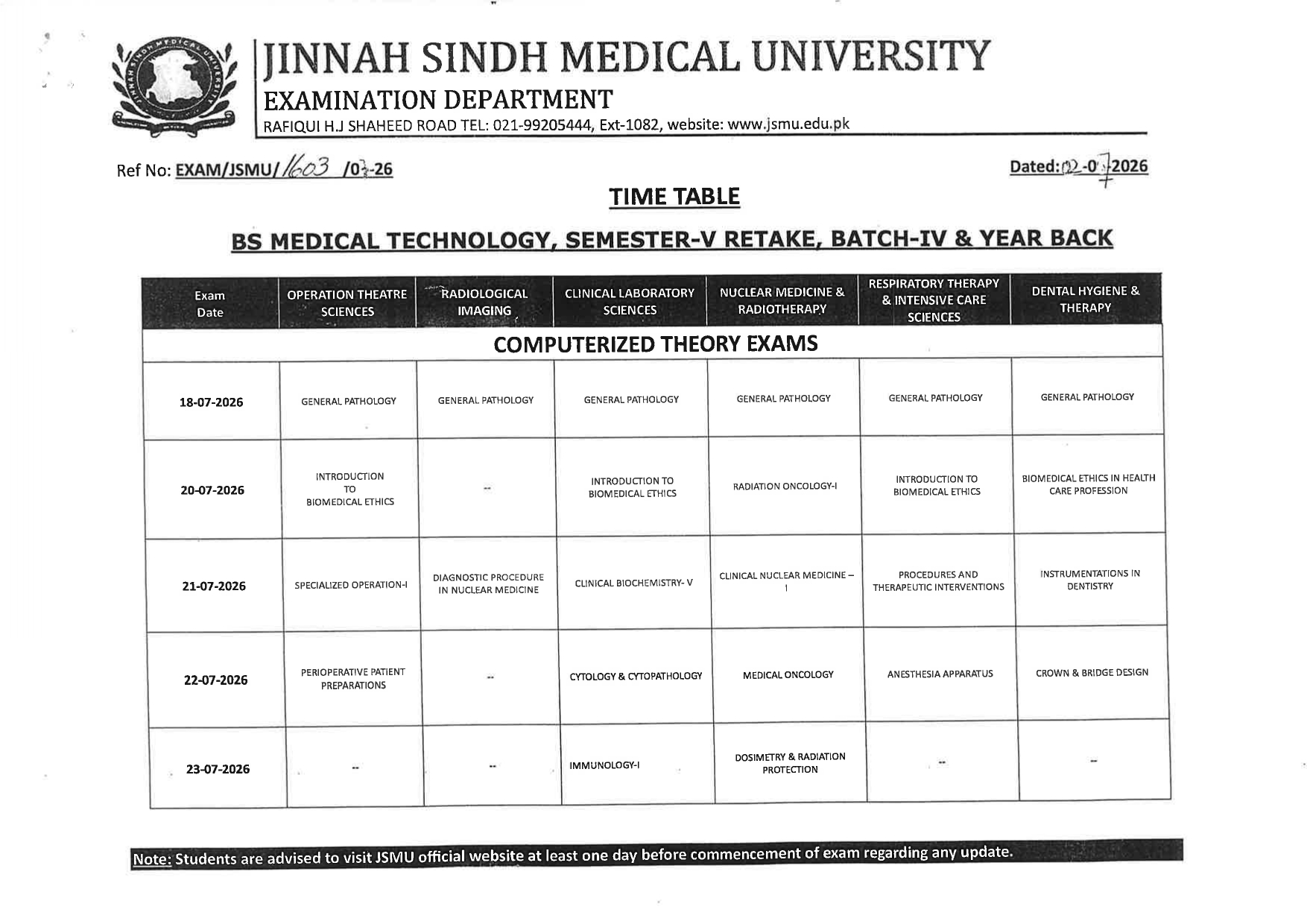JSMU Date Sheet 2026 Released for BSMT Program Exams JSMU Date Sheet 2026 Released for BSMT Program Exams