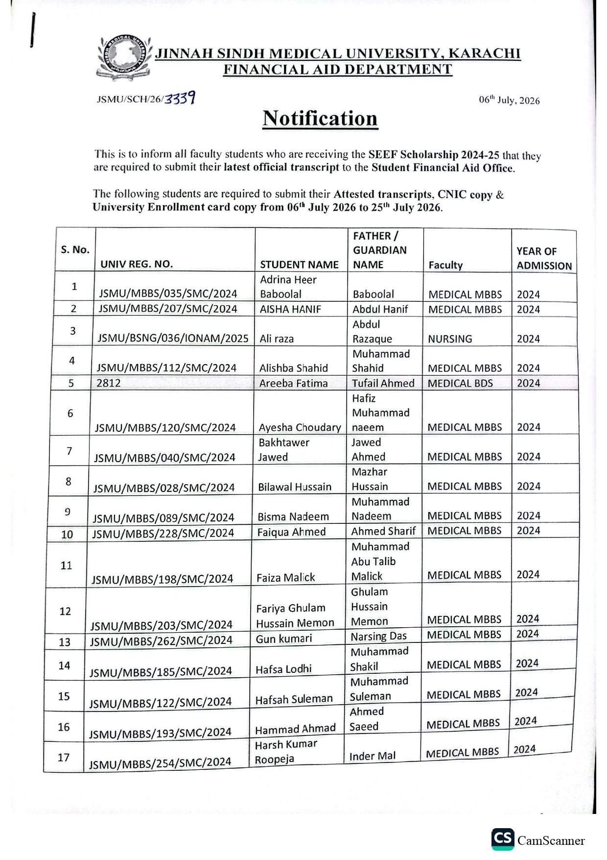 JSMU Scholarship List 2026 Announced for SEEF Scholarship Candidates