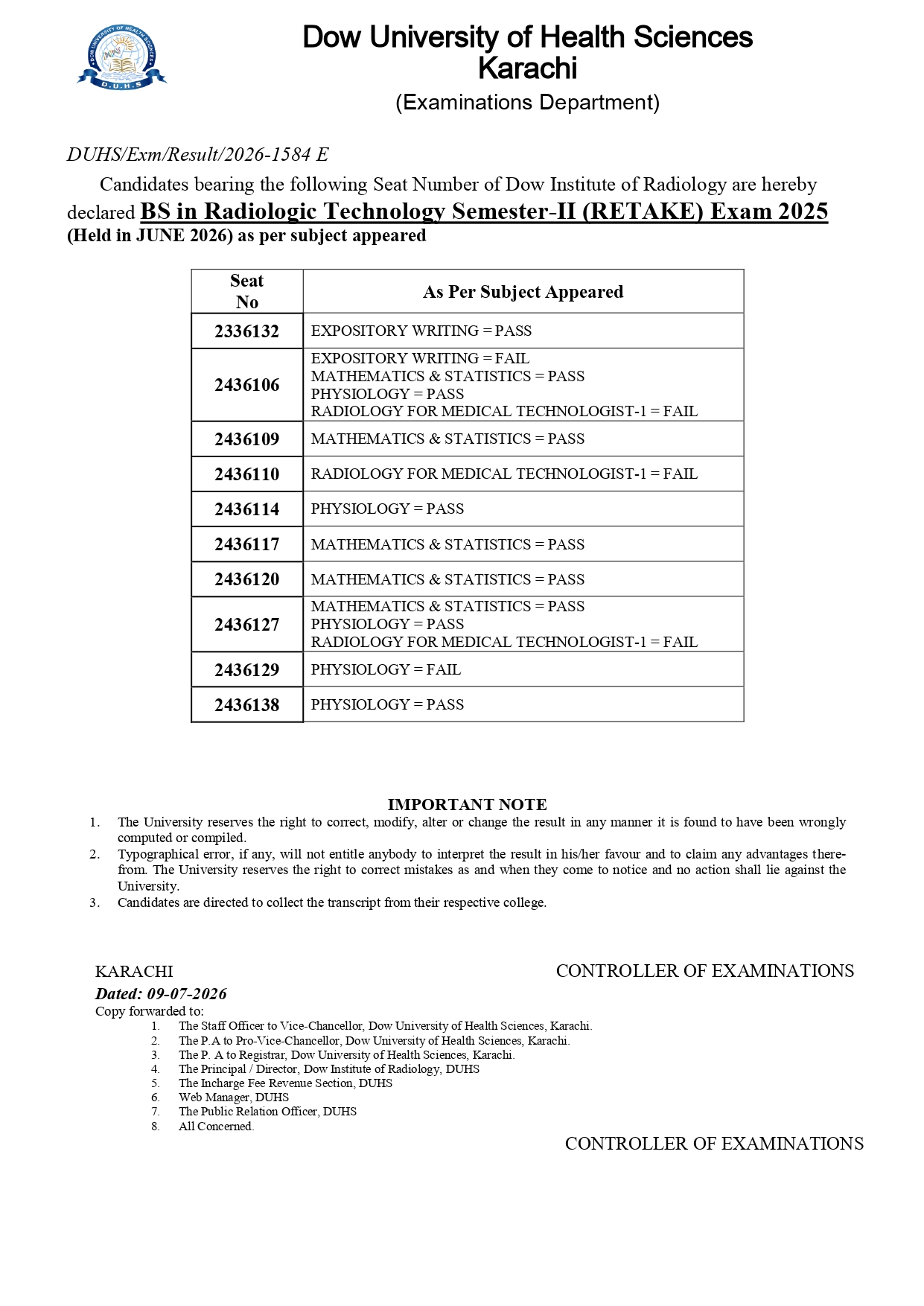 DUHS Releases BSPH Program Exam Result 2026 for Students DUHS Releases BSPH Program Exam Result 2026 for Students