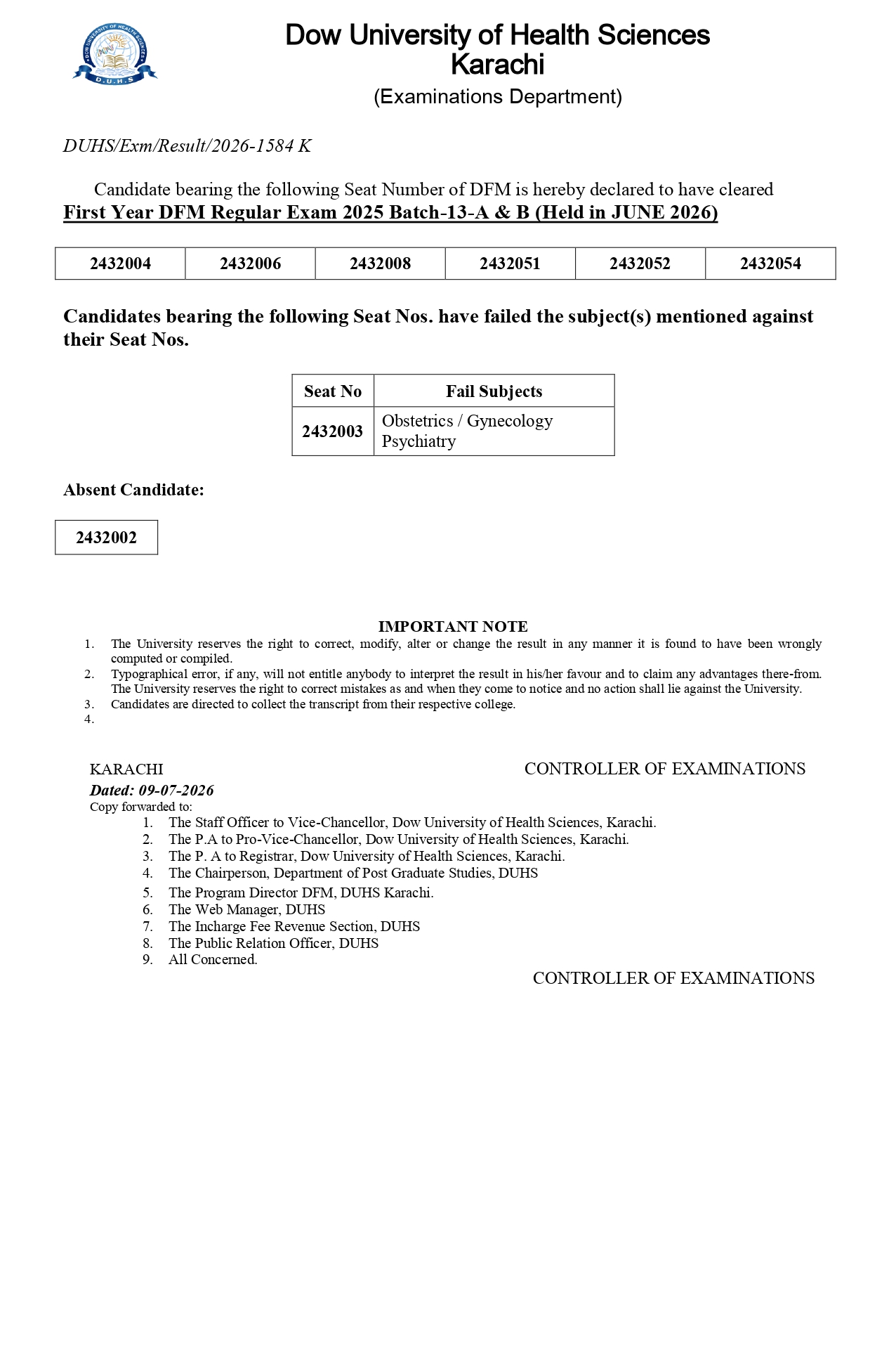 DUHS Result 2026 Announced for DFM First Year Regular and Retake Exams DUHS Result 2026 Announced for DFM First Year Regular and Retake Exams