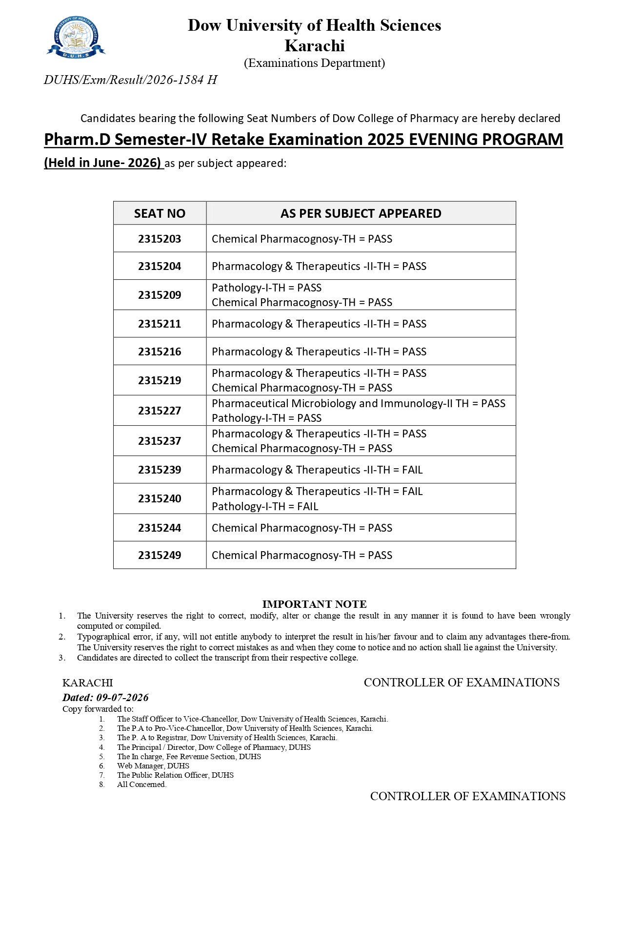 DUHS Result for PharmD Program Exams 2026 Released Online at Official Portal DUHS Result for PharmD Program Exams 2026 Released Online at Official Portal