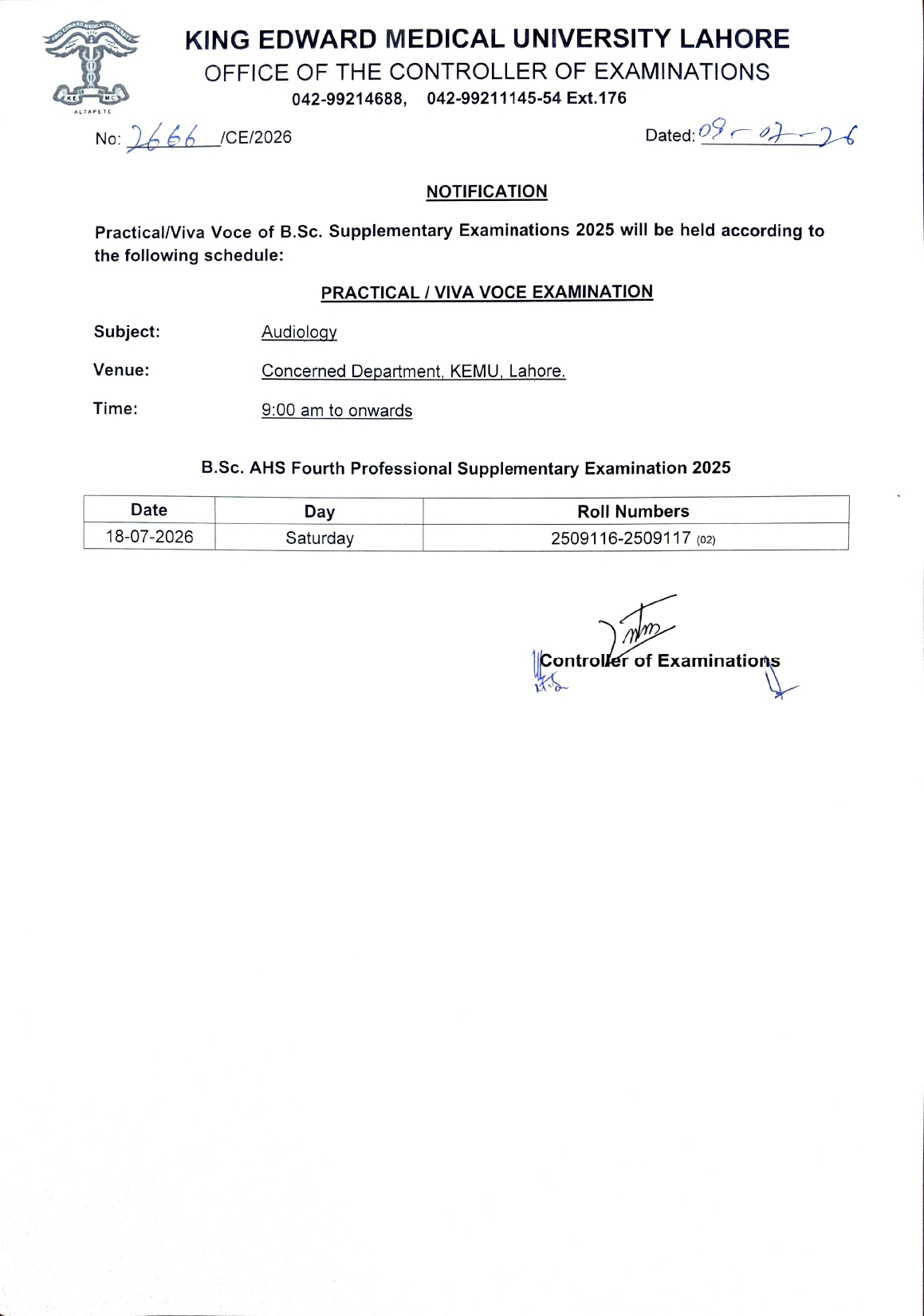 KEMU Date Sheet for BSC Supplementary Exams 2026 Announced KEMU Date Sheet for BSC Supplementary Exams 2026 Announced