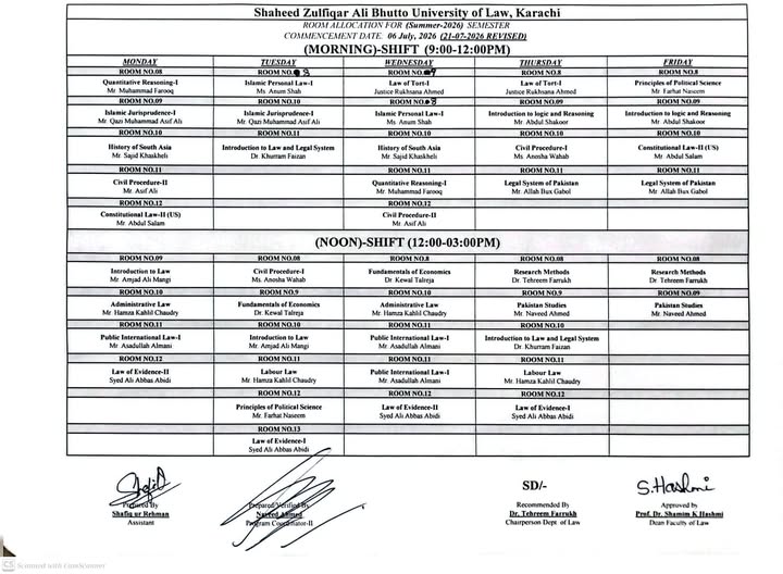 SZABUL Morning & Noon Shifts Time Table 2026 Announced Online