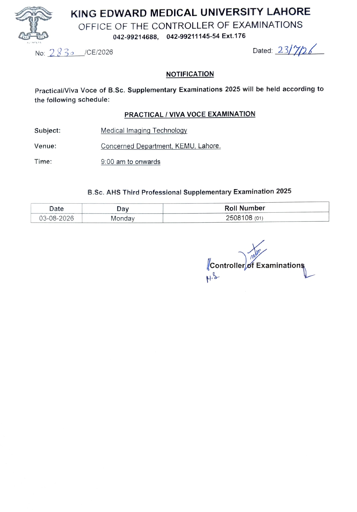 KEMU BSc AHS Programs Date Sheet 2026 Announced KEMU BSc AHS Programs Date Sheet 2026 Announced