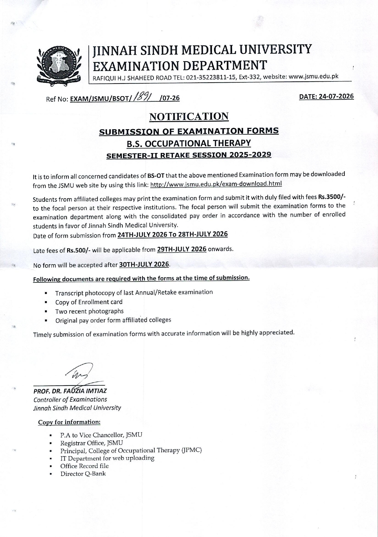 JSMU Exam Form Submission Notice 2026 Released for Students