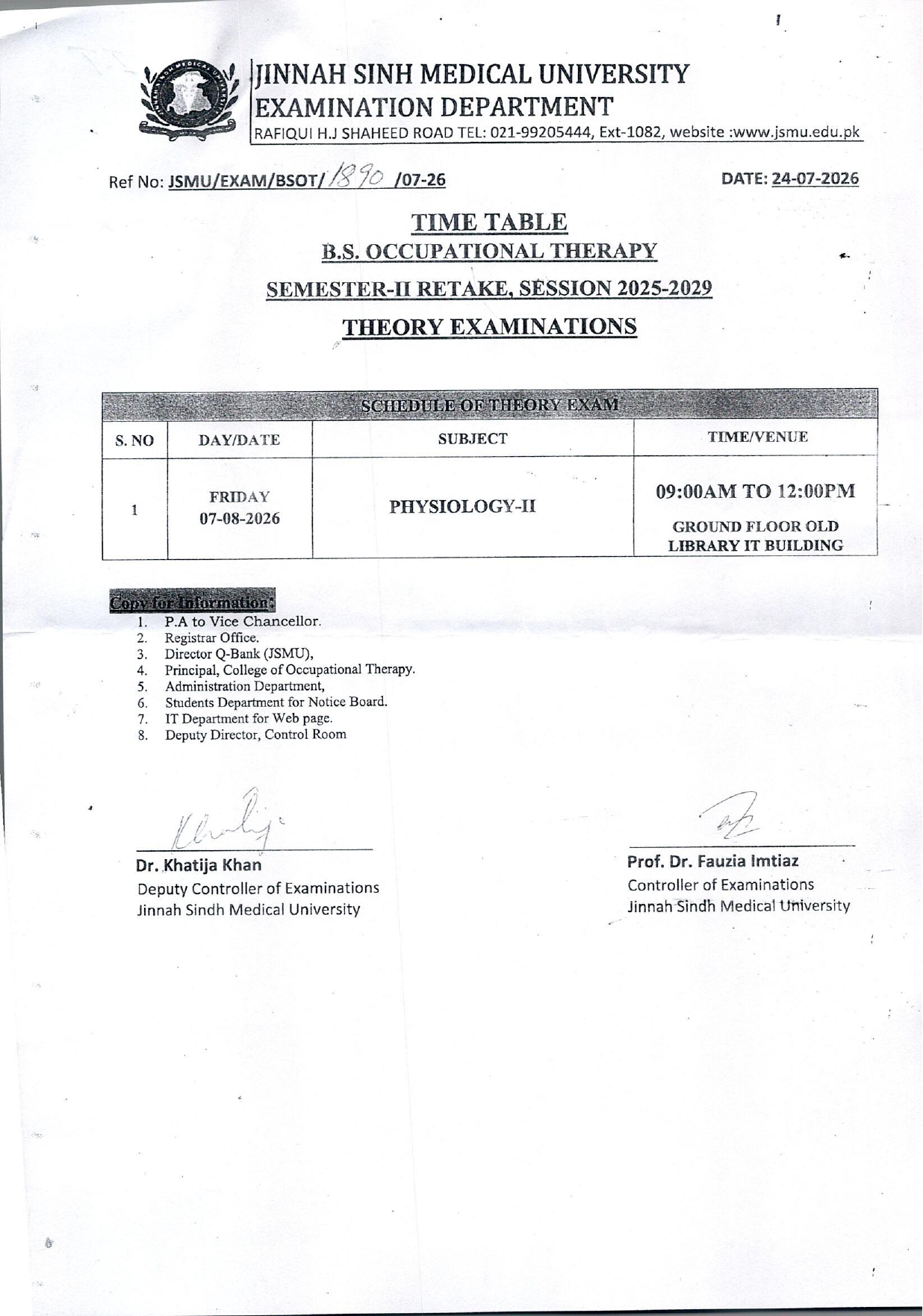 JSMU Announces BSOT Sem II Retake Exam Time Table 2026 JSMU Announces BSOT Sem II Retake Exam Time Table 2026