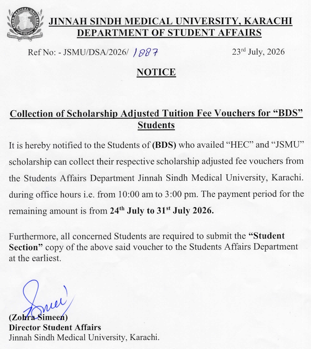 JSMU Announces Scholarship Adjusted Fee Vouchers Collection Notice 2026 JSMU Announces Scholarship Adjusted Fee Vouchers Collection Notice 2026