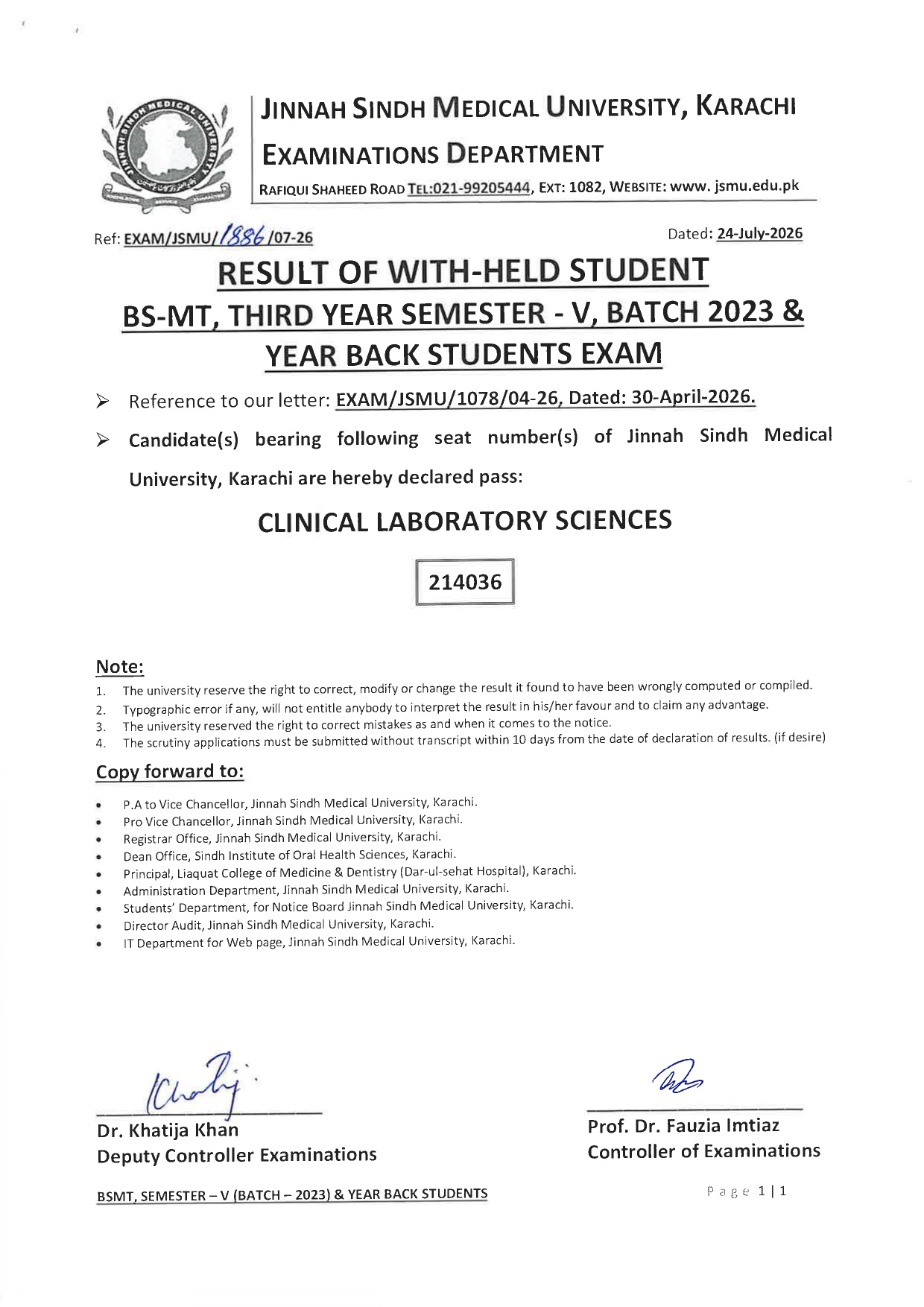 JSMU Releases BSMT Program Exam Result 2026 for Students JSMU Releases BSMT Program Exam Result 2026 for Students