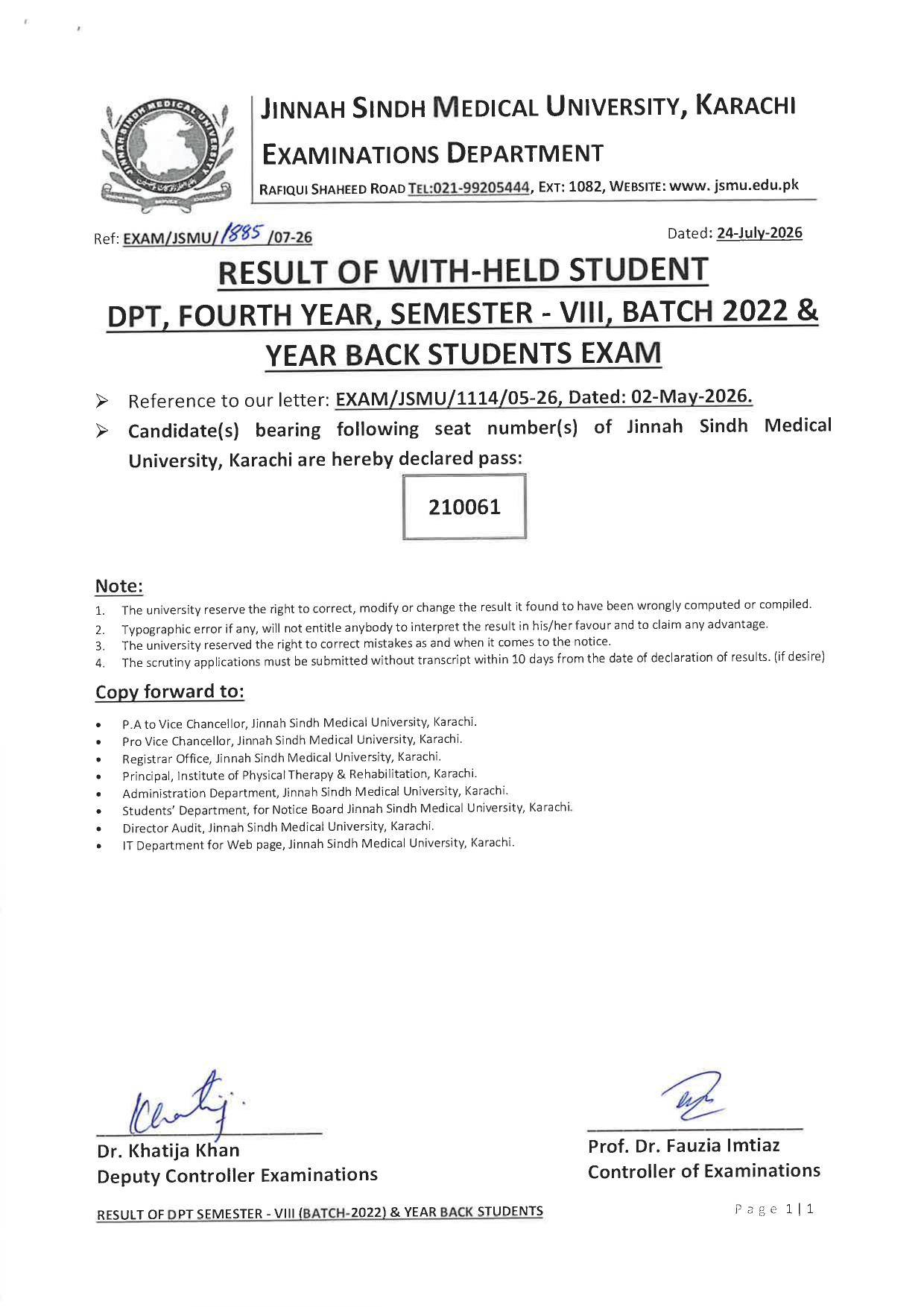 JSMU Releases DPT Program Exam Result 2026 for Students JSMU Releases DPT Program Exam Result 2026 for Students