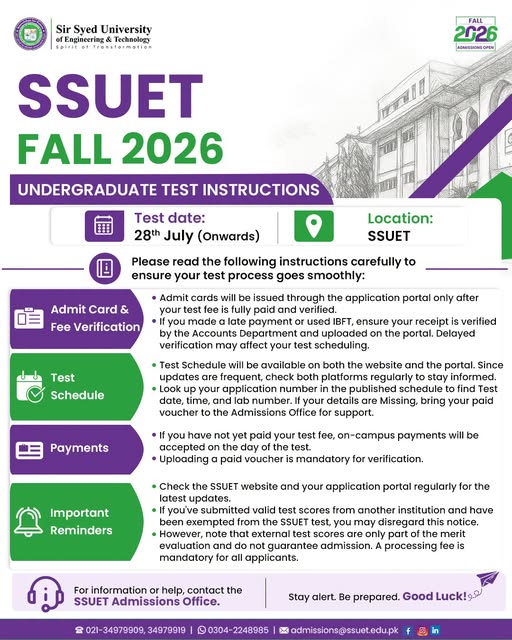 SSUET Test Instructions 2026 Released for UG Admissions SSUET Test Instructions 2026 Released for UG Admissions
