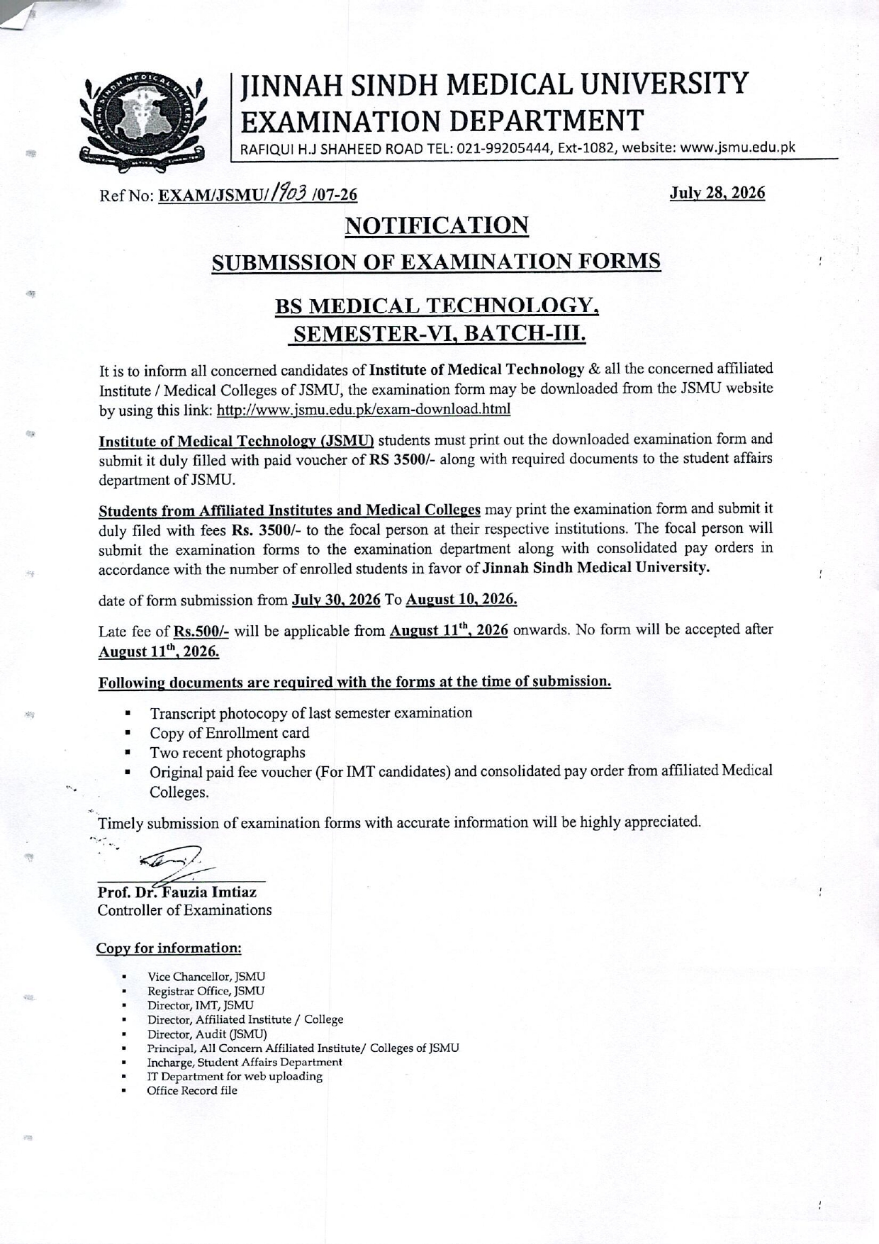 JSMU Releases Exam Form Submission Notice 2026 for BSMT Semester VI Batch III JSMU Releases Exam Form Submission Notice 2026 for BSMT Semester VI Batch III
