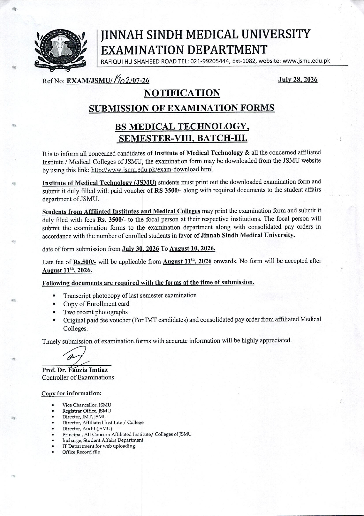 JSMU Announces Exam Form Submission Notice 2026 for BSMT Semester VIII Batch III JSMU Announces Exam Form Submission Notice 2026 for BSMT Semester VIII Batch III