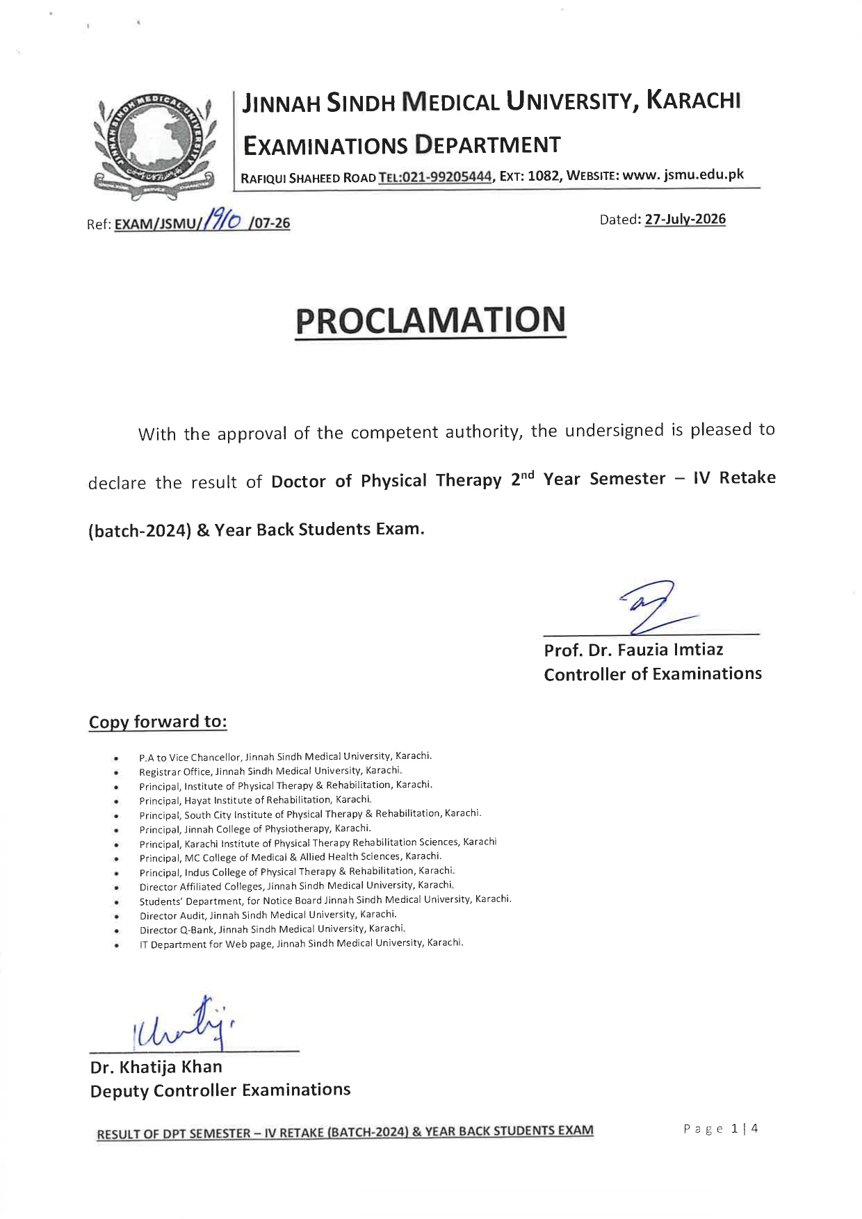 JSMU Releases DPT Program Result 2026 JSMU Releases DPT Program Result 2026
