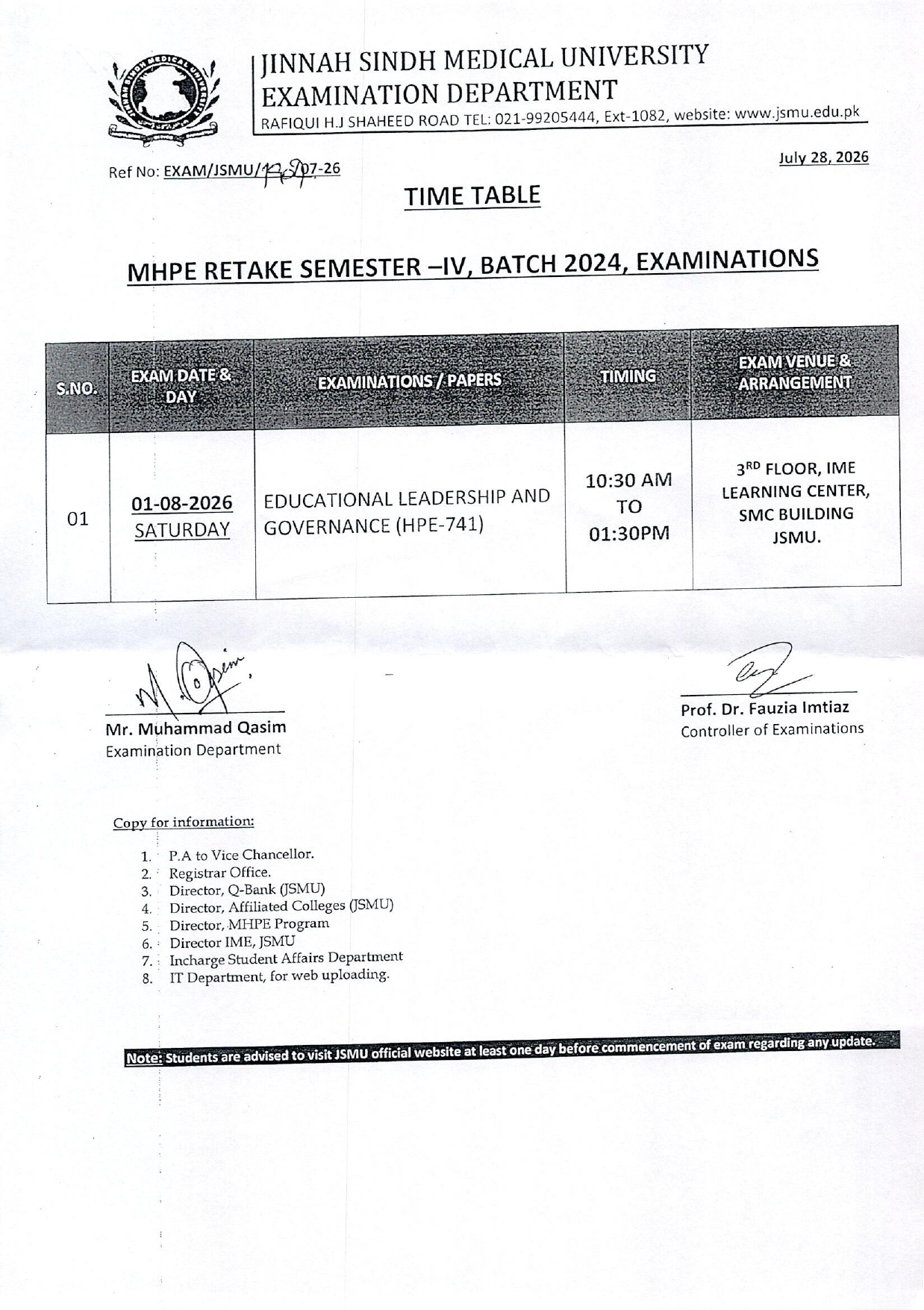 JSMU Date Sheet 2026 Released for MHPE Retake Semester IV Batch 2024 Exams JSMU Date Sheet 2026 Released for MHPE Retake Semester IV Batch 2024 Exams